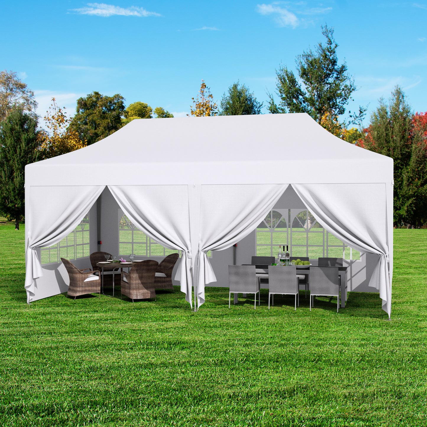 pirecart 10x20ft Pop up Canopy Tent w/6 Sidewalls, Heavy Duty Commercial Instant Gazebo w/Wheeled Bag