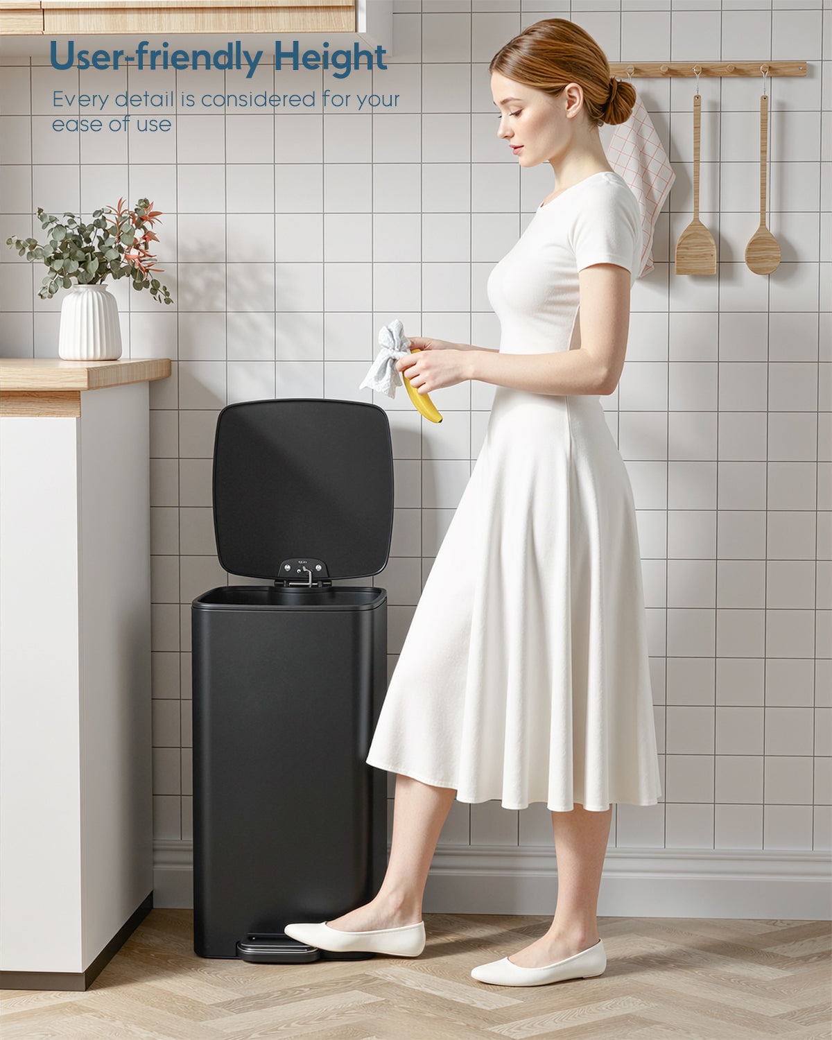 Pirecart 8 gal Trash Can, Stainless Steel Square Garbage Can with Soft-Close Lid & Removable Bucket, Fingerprint-Proof Step Garbage Bin for Kitchen, Living Room
