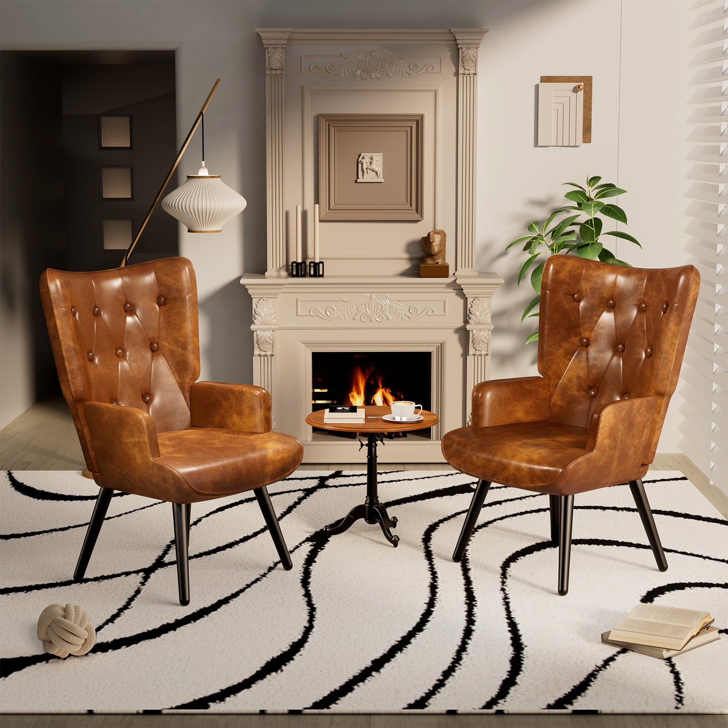 Pirecart Leather Accent Chair, Comfy Upholstered Armchair with Metal Legs, High Backrest Living Room Chair Mid Century Modern for Living Room, Vanity, Bedroom, Brown