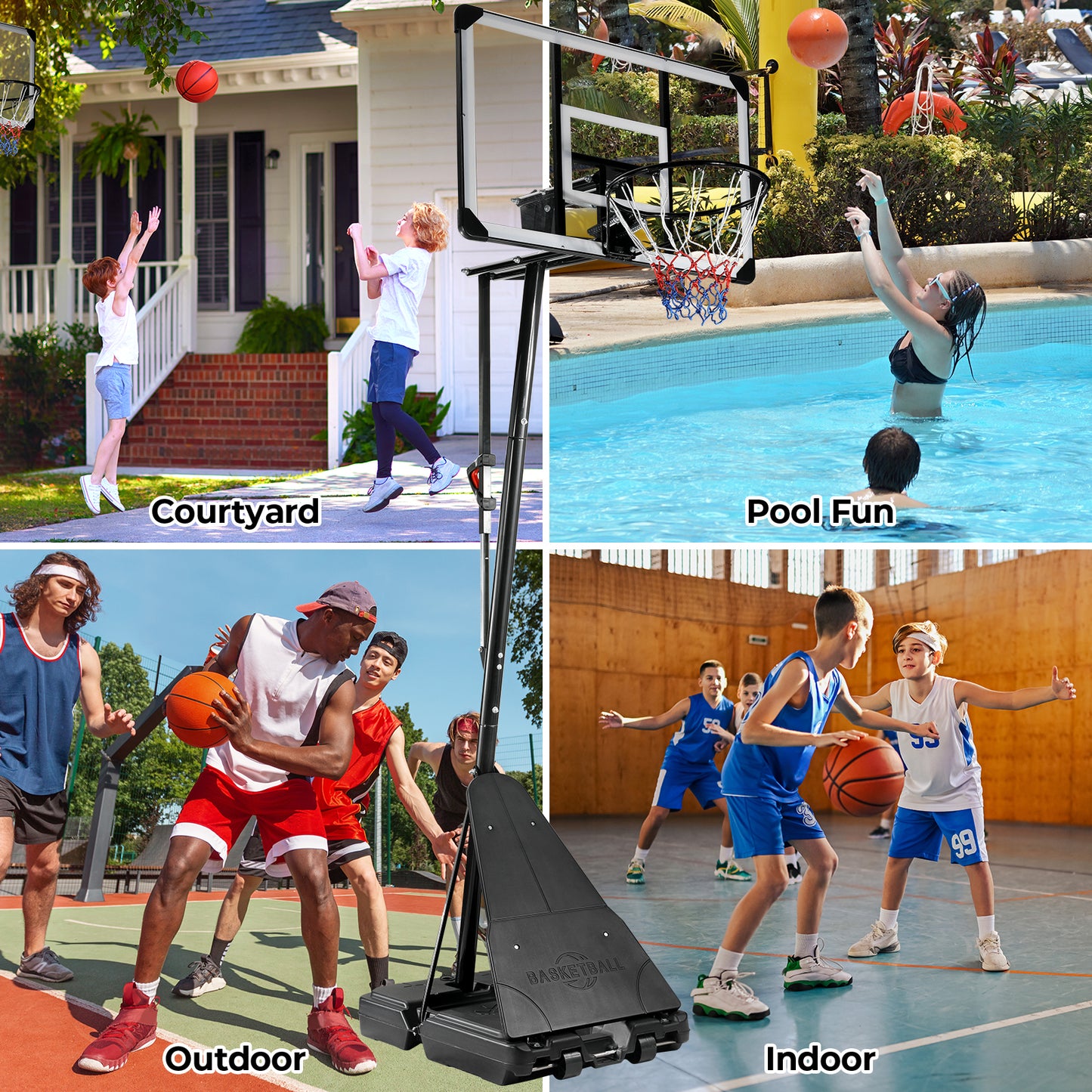 pirecart 44 in Portable Basketball Hoop System 8-10 FT Height Adjustable Basketball Hoop