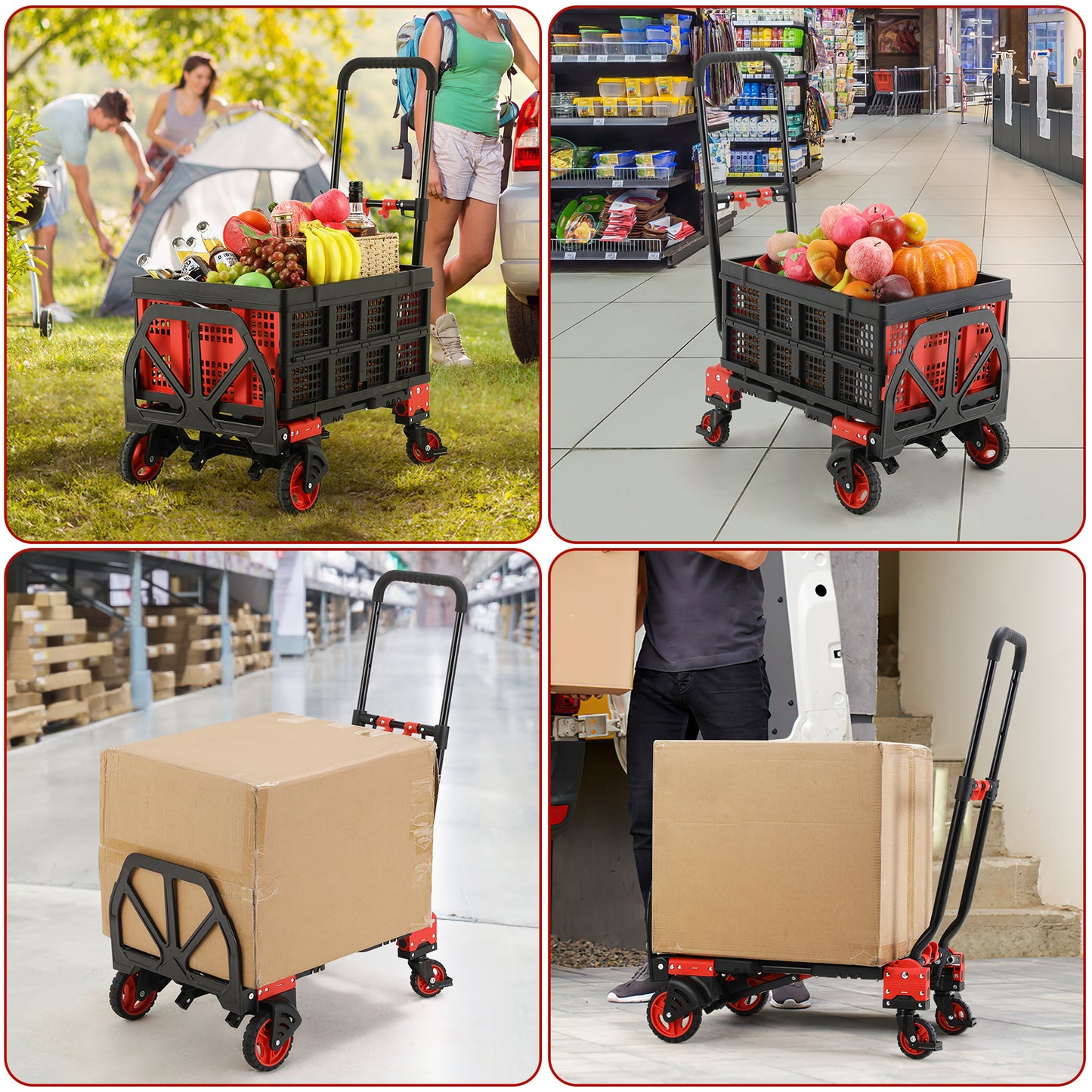 pirecart 2 in 1 Folded Hand Truck with 4 Wheels & Storage Boxes, Heavy Duty Hand Cart Max Load 330LB,