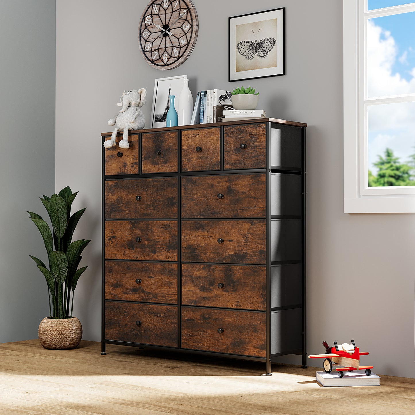 pirecart 12-Drawer Dresser, Fabric Storage Tower Tall Chest Organizer Unit for Bedroom, Living Room