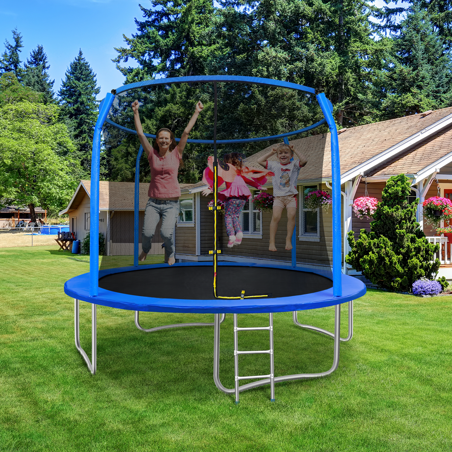 pirecart 12ft Outdoor Yard Trampoline for Kids with Safety Enclosure Net & Ladder