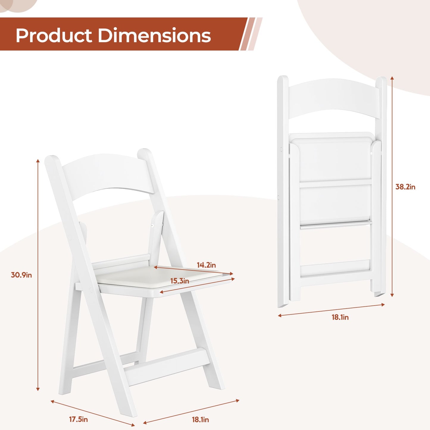Pirecart 4 PCS Resin Folding Chairs, Lightweight Padded Patio Chairs for Events, Parties, Weddings, All Weather, 1000 lbs Capacity