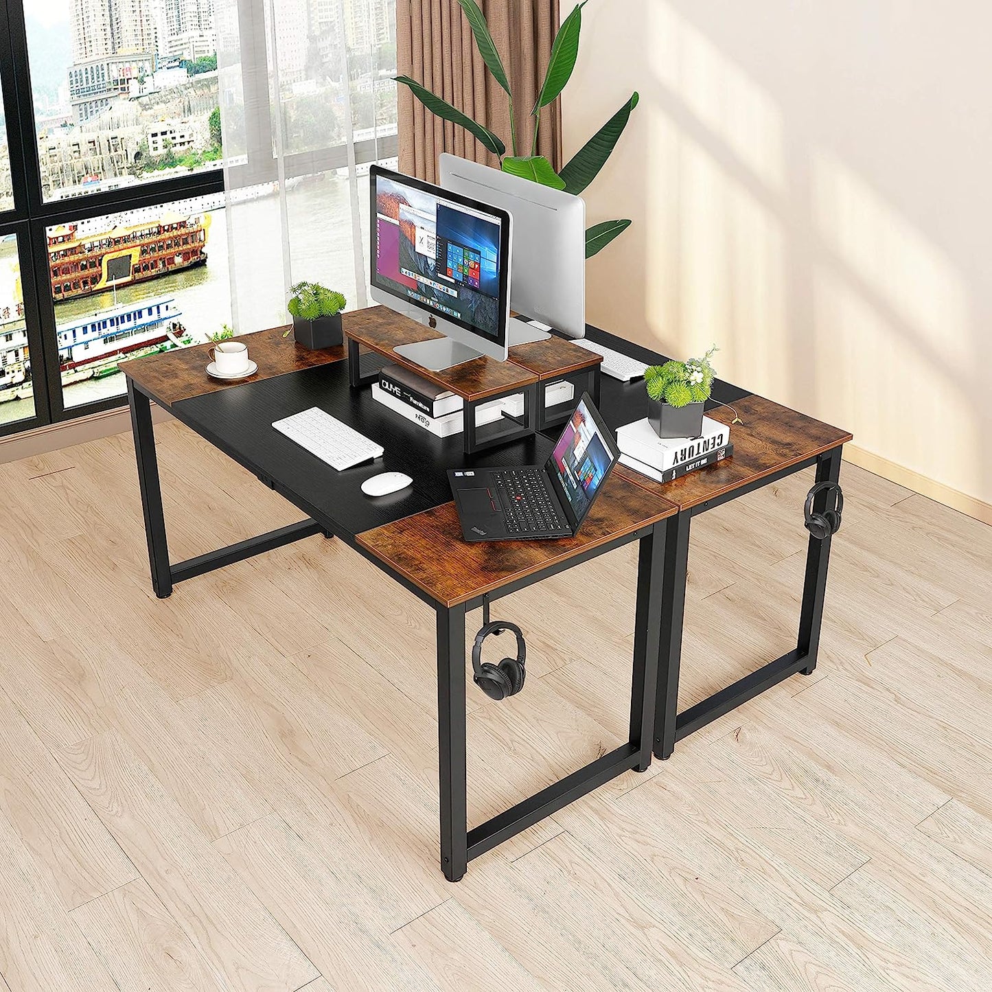 pirecart 55 inch Computer Desk, Home Office Desk, Large Writing Study Table with Monitor Stand