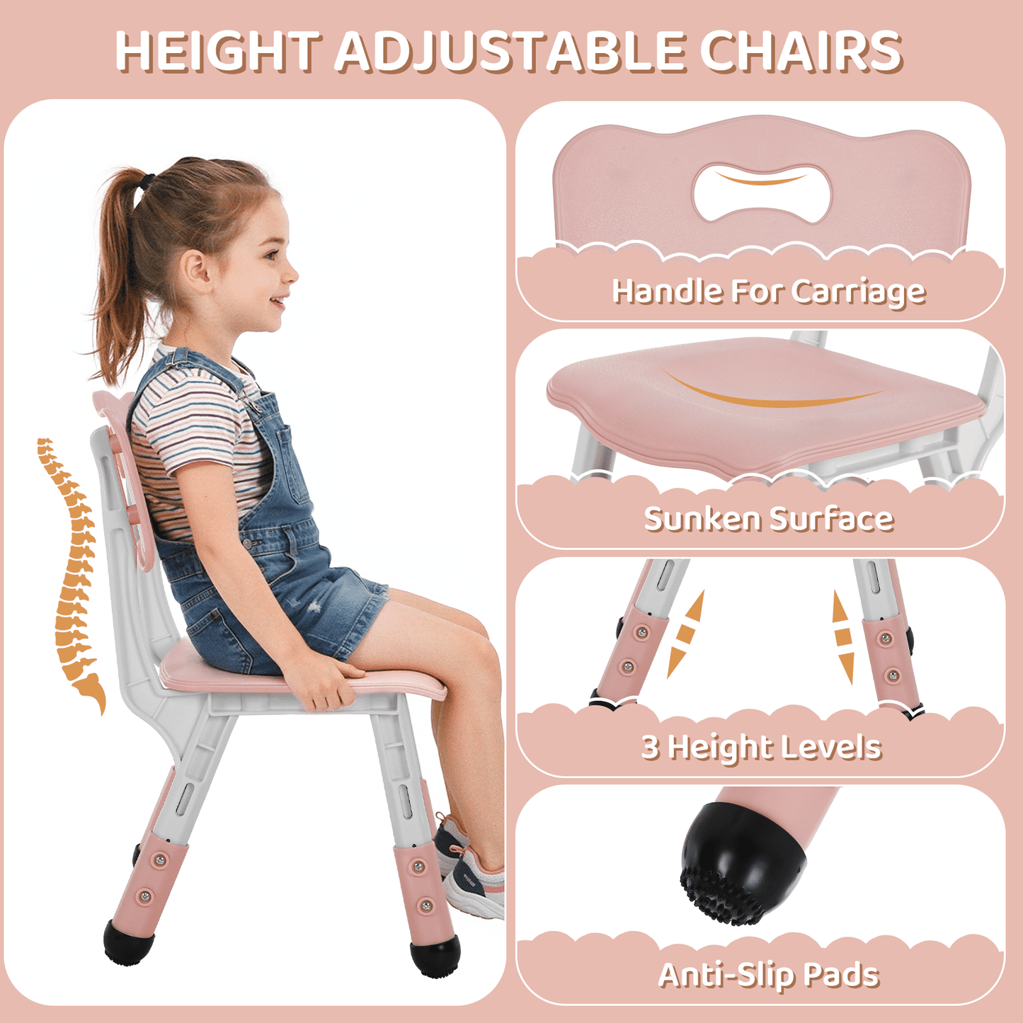 Pirecart Kids Table and 2 Chairs Set, Toddler Activity Table with Graffiti Desktop & Adjustable Height Toddler Chair, Children Activity Table with Large Built-in Storage