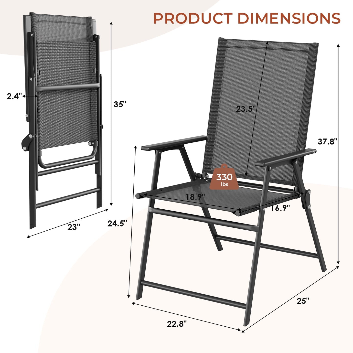 Pirecart 2/4 Pcs Patio Dining Chairs, Outdoor Folding Chairs W/ Breathable Textilene & E-Coating, Armrests & High Back, for Deck, Garden, Poolside