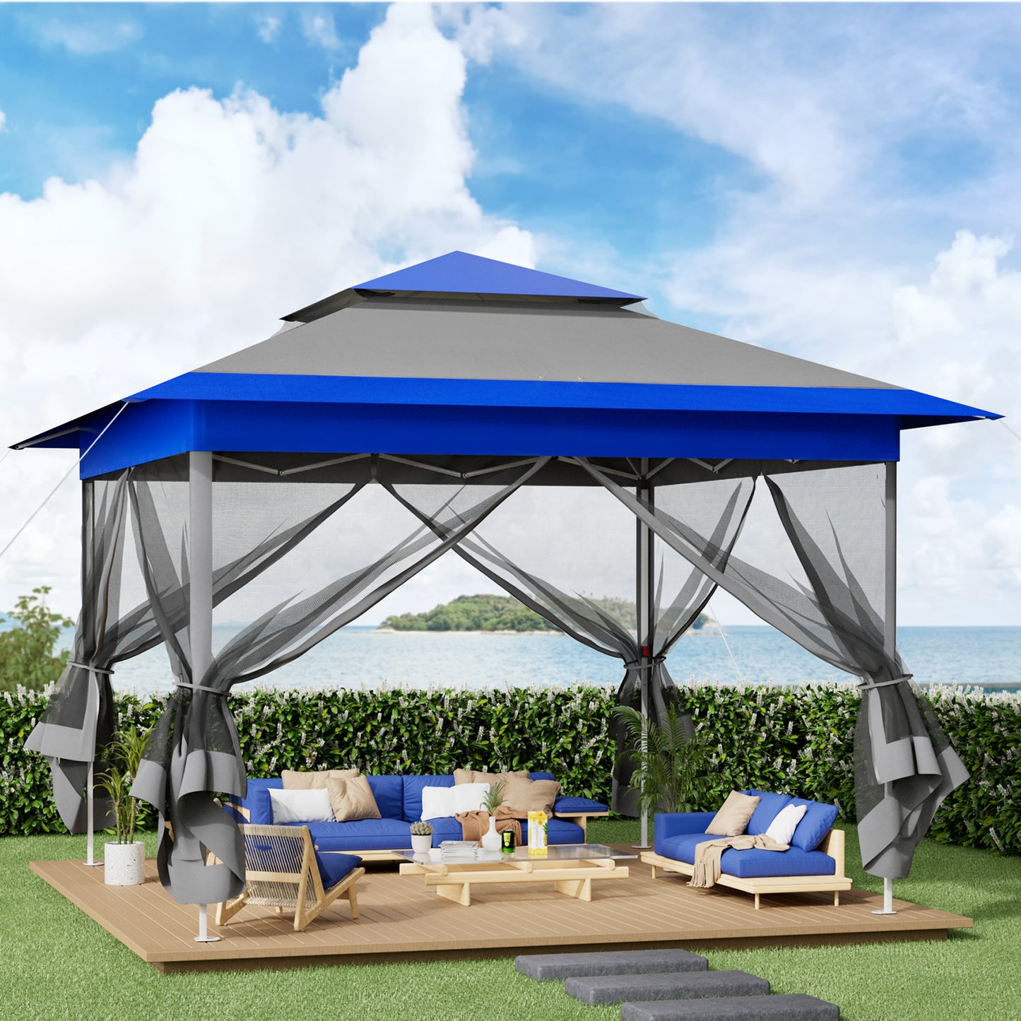 pirecart 11x11 / 13x13 ft Pop Up Gazebo, Outdoor Instant Canopy Tent w/4 Netting Sidewall & Auto Extending Eave, Patio Gazebos Shelter