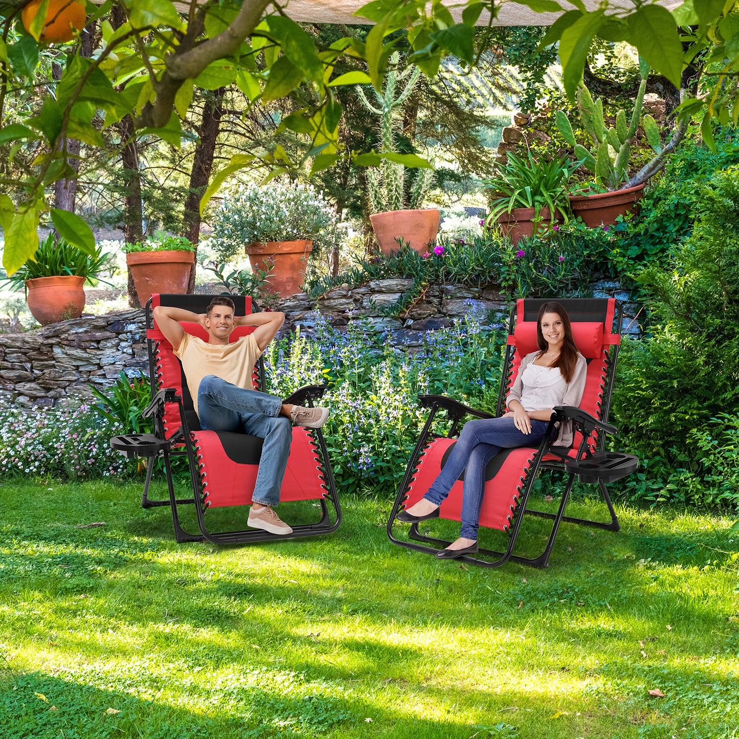 pirecart Oversized Padded Zero Gravity Chair with side Tray, Red