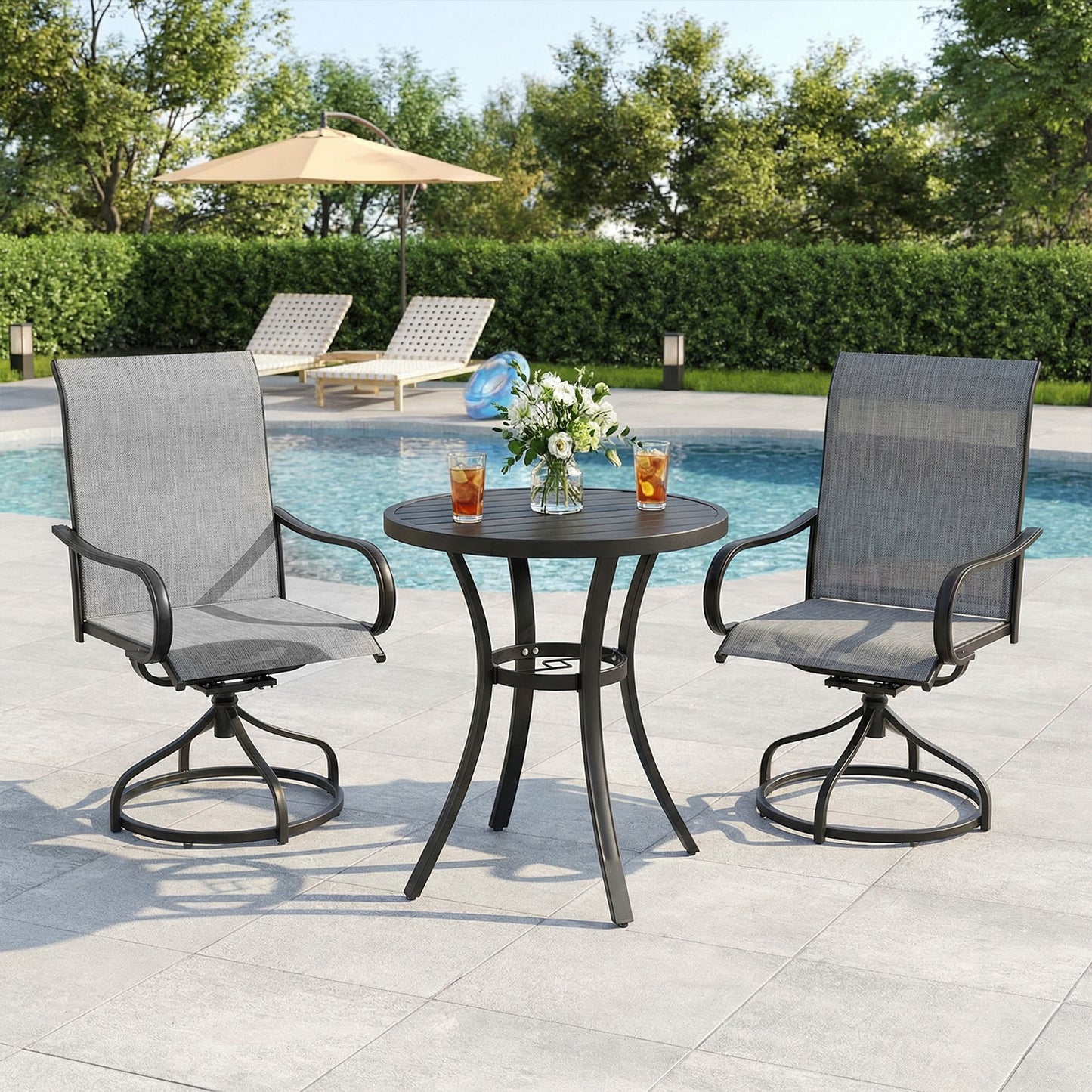 Pirecart Patio Swivel Chairs Set of 2/4, 360° Outdoor Dining Chairs with Steel Frame & Textilene Fabric, High Back Patio Dining Chairs with Ergonomic Armrest for Lawn, Garden, Deck