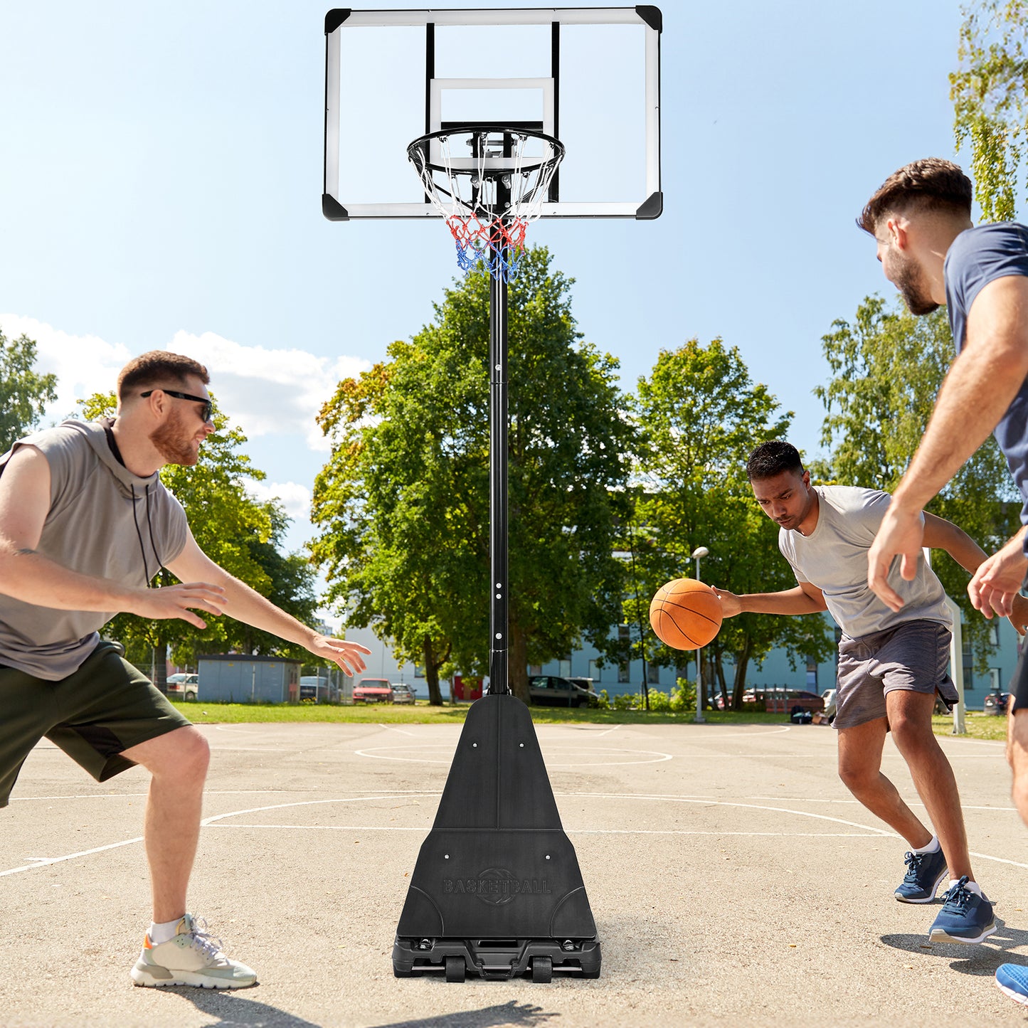 pirecart 44 in Portable Basketball Hoop System 8-10 FT Height Adjustable Basketball Hoop