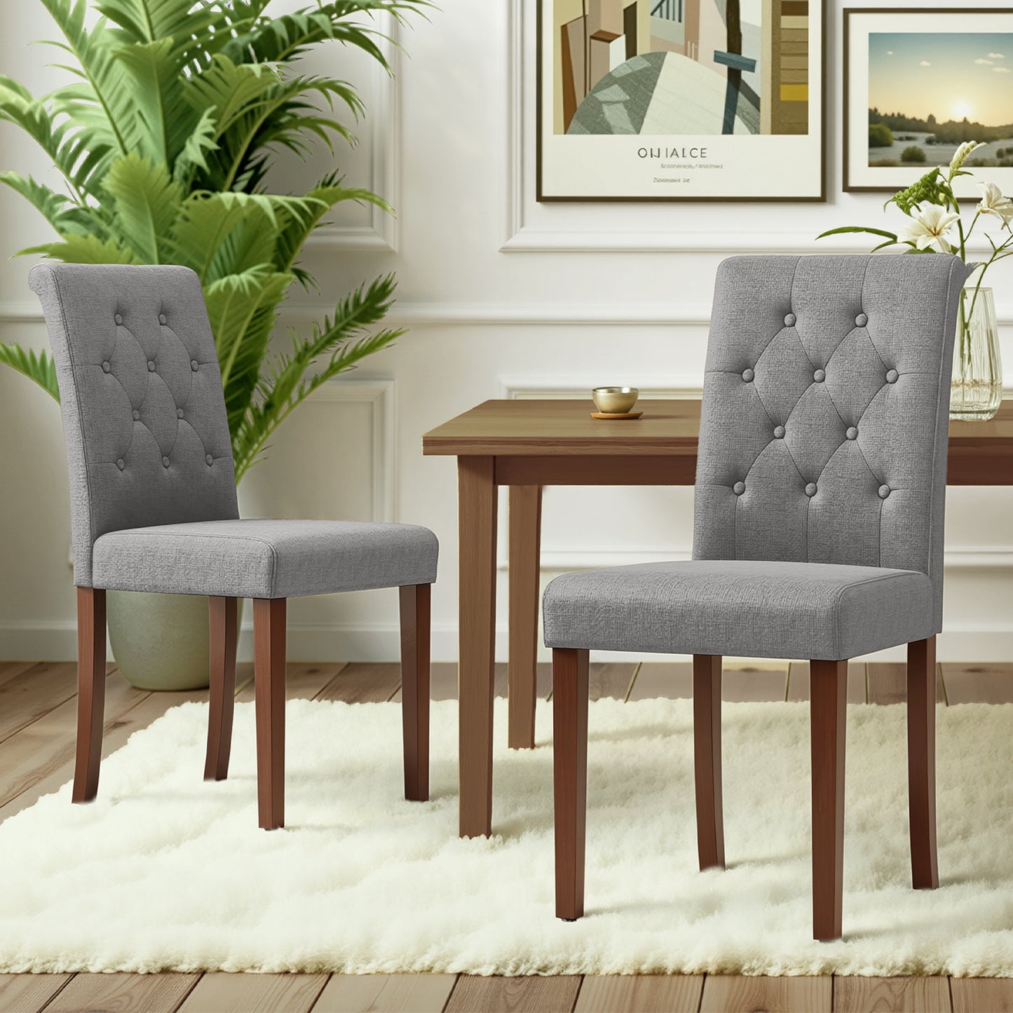 Pirecart 2 PCS Dining Chairs, Kitchen Chairs with Solid Wood Legs, Button-Tufted Parsons Design Upholstered Fabric Chairs
