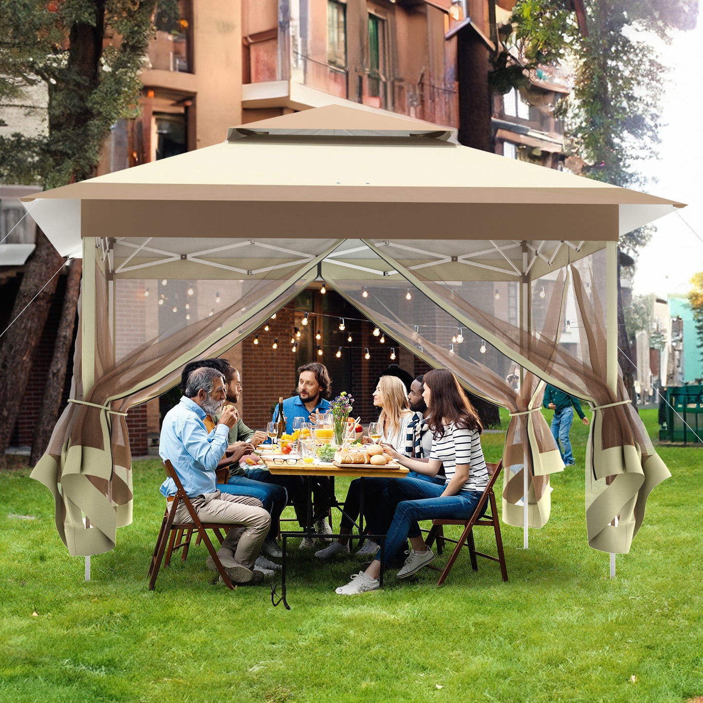 pirecart 11x11ft Pop Up Gazebo, Outdoor Instant Canopy Tent w/4 Netting Sidewall & Auto Extending Eave, Patio Gazebos Shelter