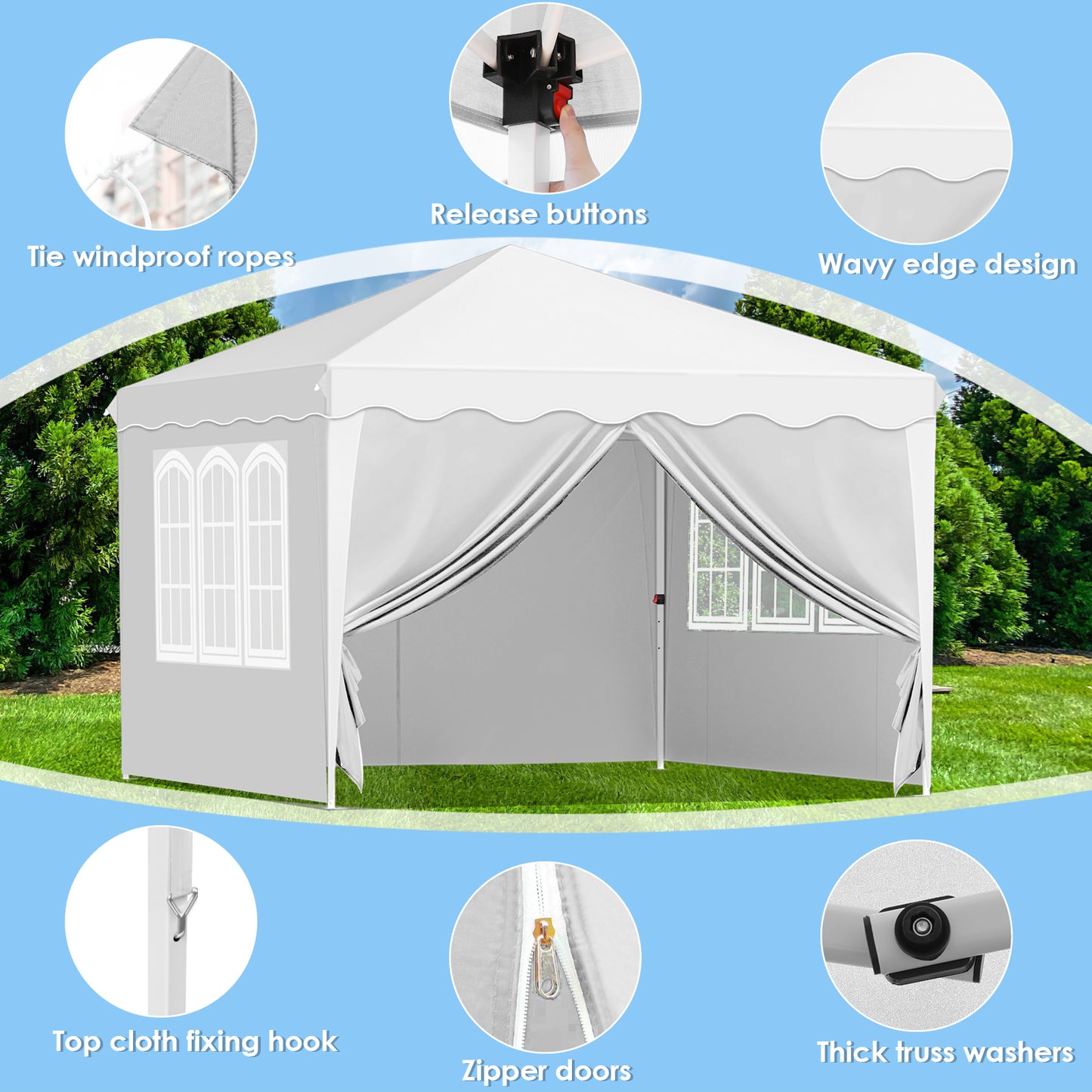 pirecart 10x10 Pop Up Commercial Canopy Tent Waterproof Instant Gazebo Tent with 4 Removable Sidewall