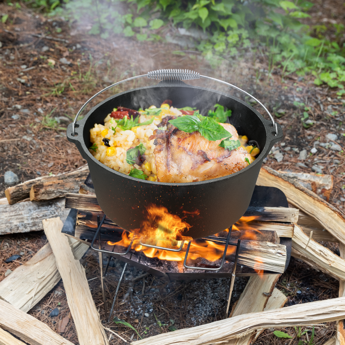 pirecart Dutch Oven Pot with Lid, 9.7 Quart Cast Iron Dutch oven, with Lid Lifter Handle & stand and Dual Function Lid Griddle for Home Cooking BBQ Baking