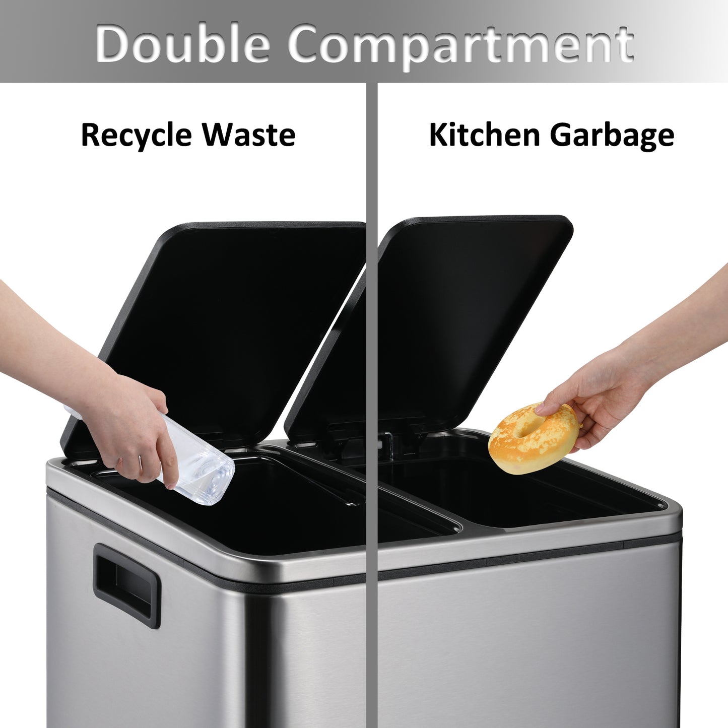 pirecart 2 x 4 Gallon Dual Trash Can Rectangular Dual Compartment Recycling Bin Stainless Steel