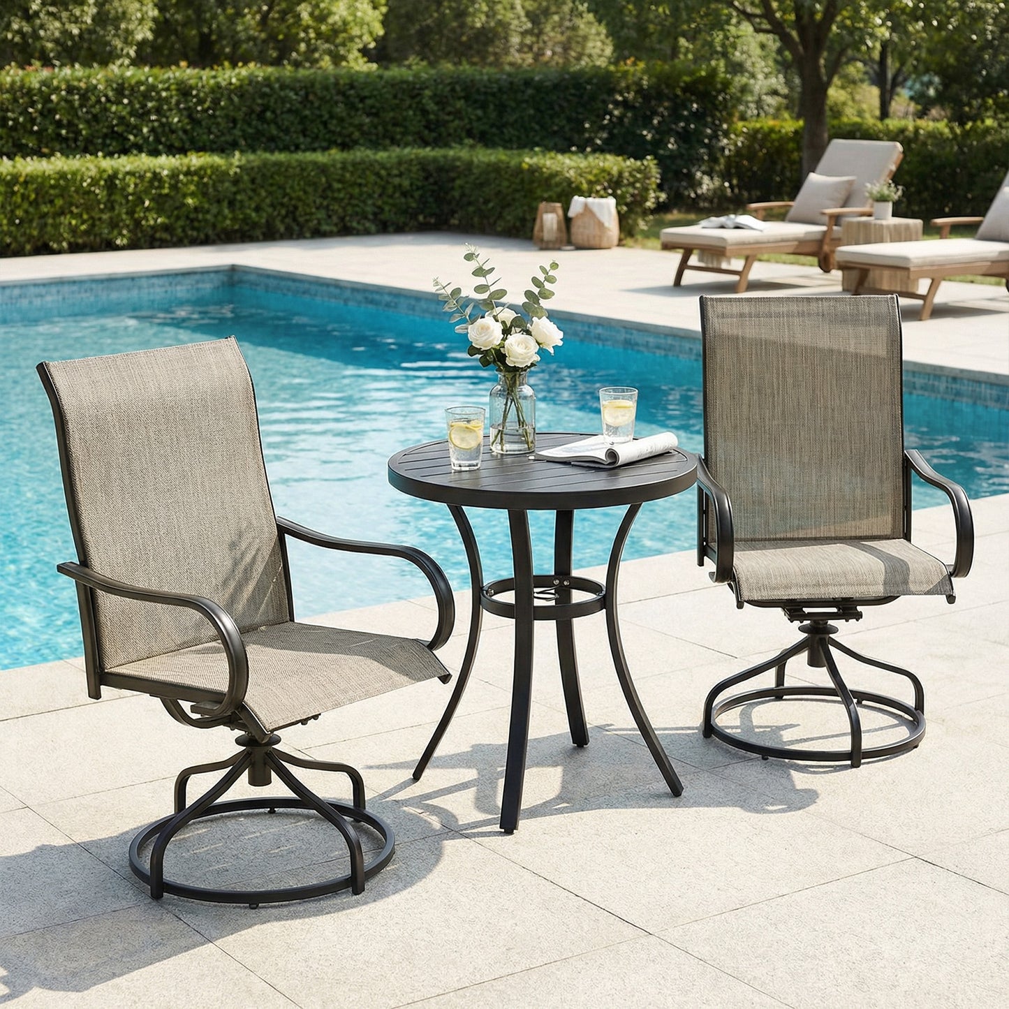 Pirecart Patio Swivel Chairs Set of 2/4, 360° Outdoor Dining Chairs with Steel Frame & Textilene Fabric, High Back Patio Dining Chairs with Ergonomic Armrest for Lawn, Garden, Deck
