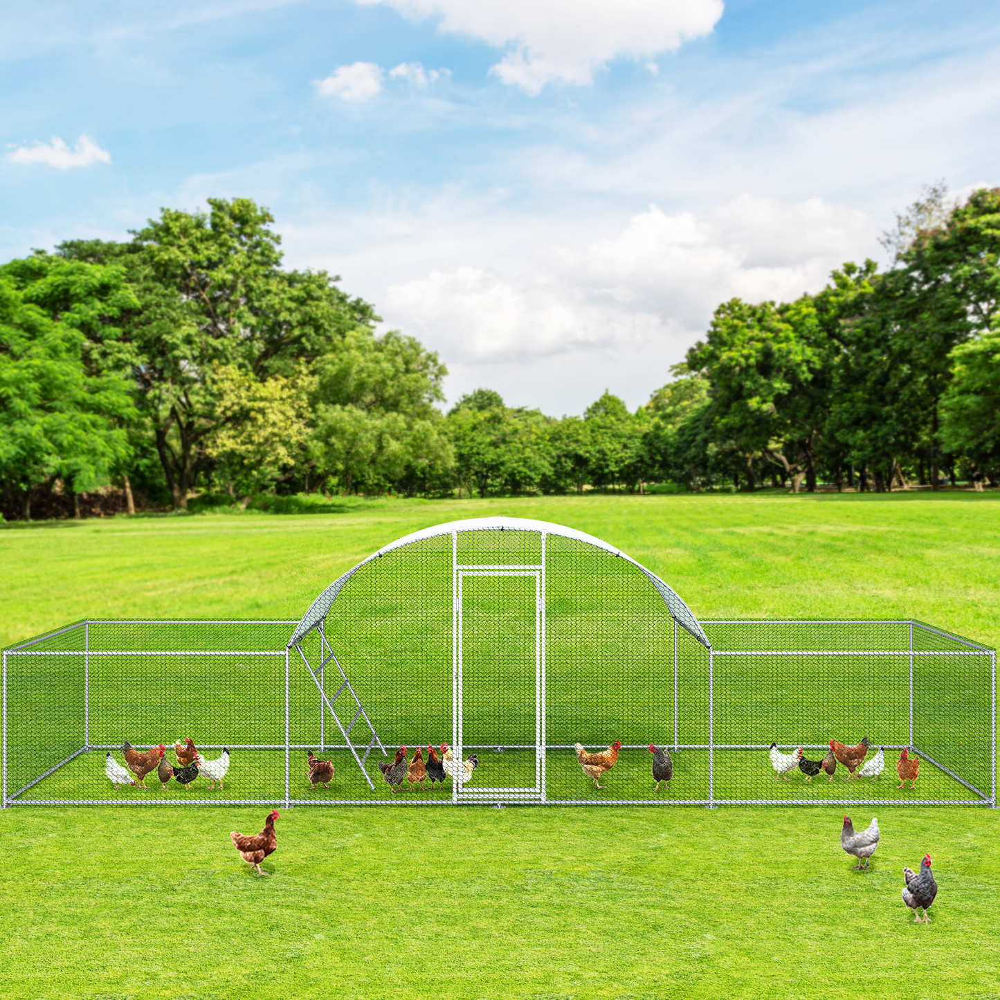 pirecart Large Metal Chicken Coop, 23x6.6x6.6ft Walk in Poultry Cage Hen Chicken Run House Rabbits Habitat Cage with Chicken Ladder