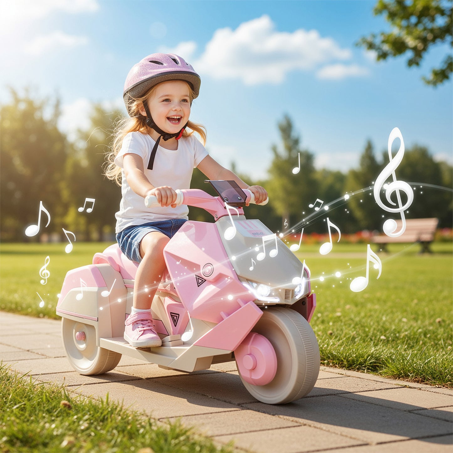 Pirecart Kids Electric Motorcycle, 6V Toddler Motorcycle with Realistic Sounds, LED Light, Children Ride on Toy with MP3/USB, Non-Slip Tires, Gift for Age 3+