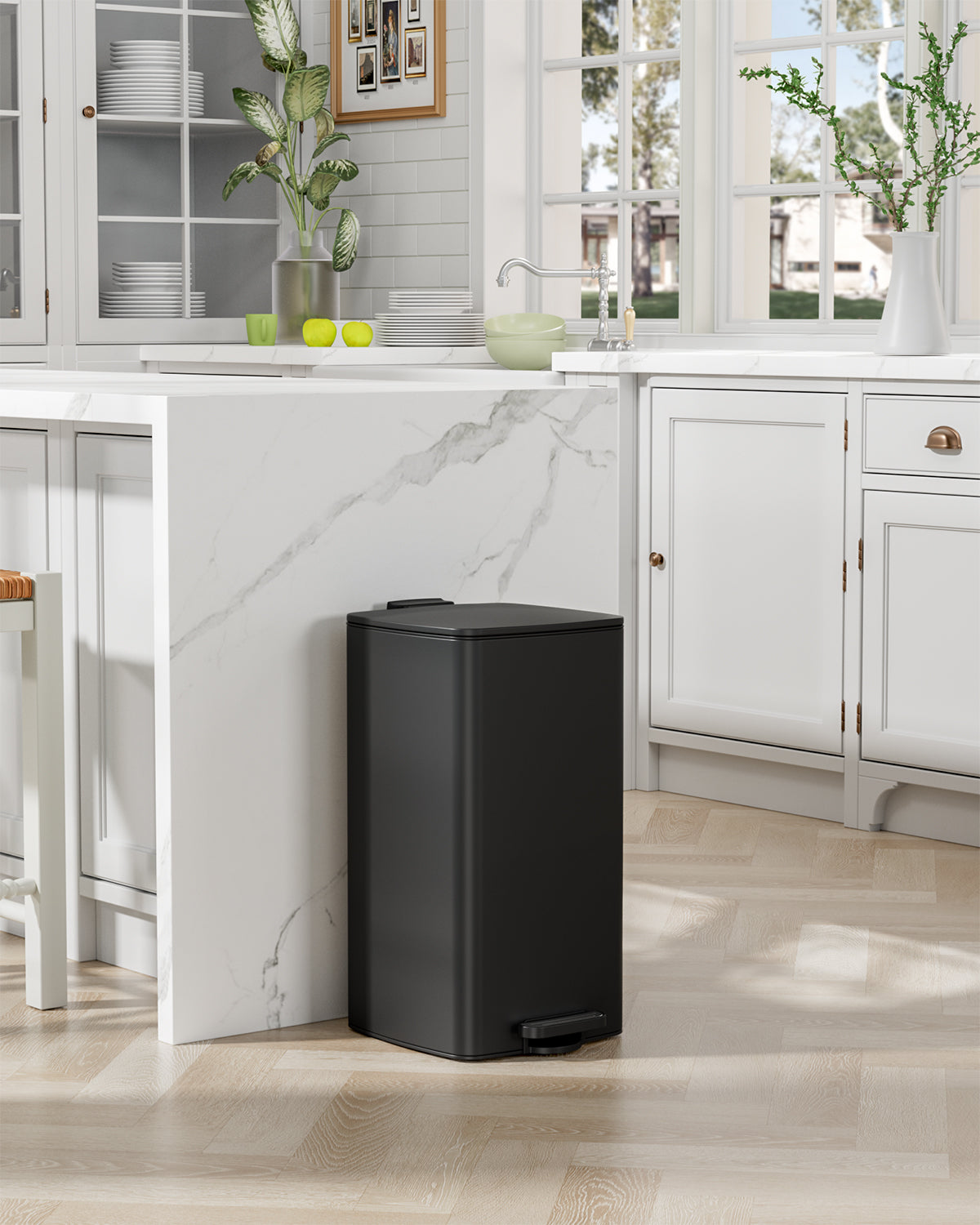 Pirecart 8 gal Trash Can, Stainless Steel Square Garbage Can with Soft-Close Lid & Removable Bucket, Fingerprint-Proof Step Garbage Bin for Kitchen, Living Room