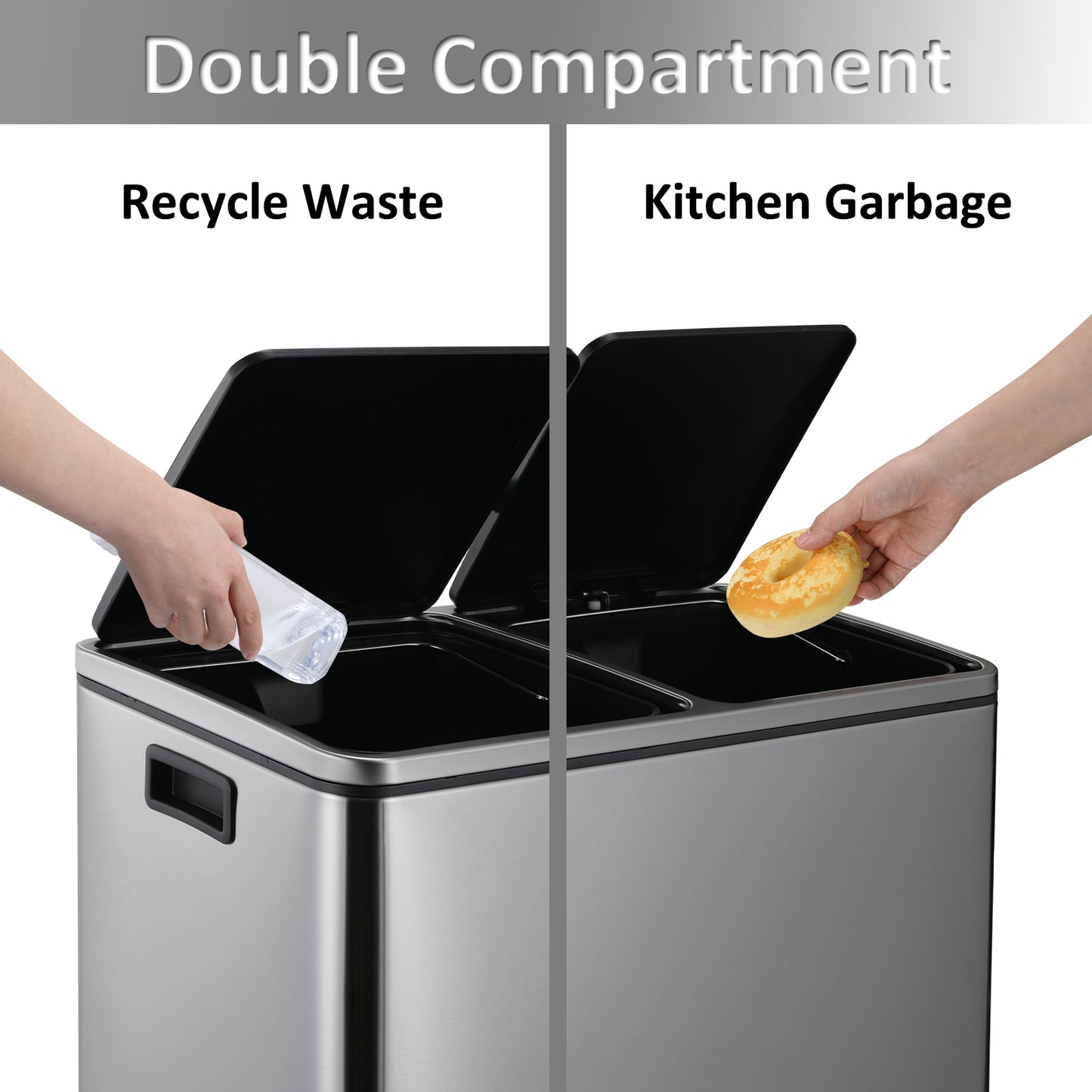 pirecart Pirecart 12 Gallon / 48L Dual Trash Can Stainless Steel Kitchen Step Garbage Can with Lid