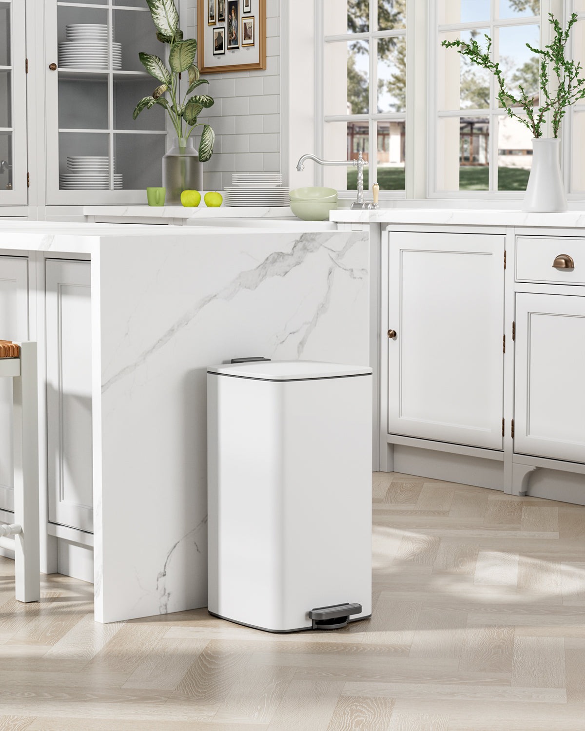 Pirecart 8 gal Trash Can, Stainless Steel Square Garbage Can with Soft-Close Lid & Removable Bucket, Fingerprint-Proof Step Garbage Bin for Kitchen, Living Room