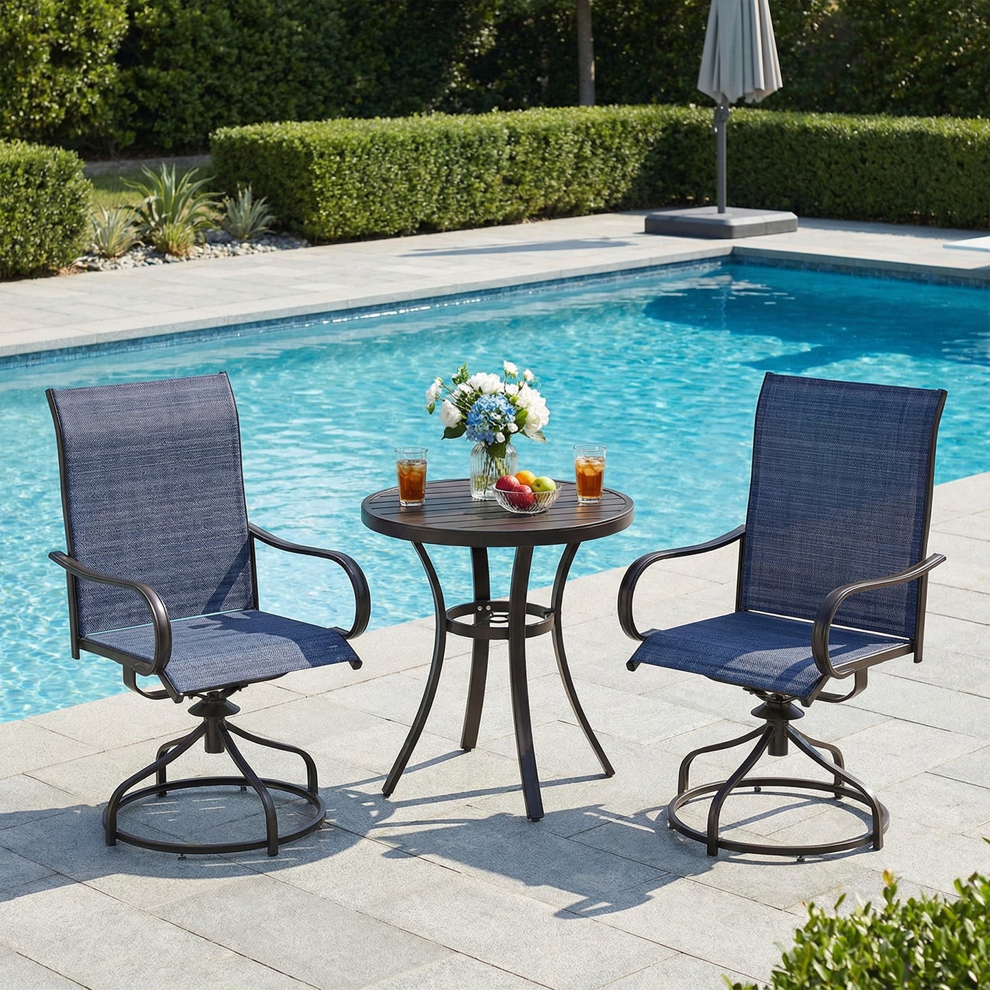 Pirecart Patio Swivel Chairs Set of 2/4, 360° Outdoor Dining Chairs with Steel Frame & Textilene Fabric, High Back Patio Dining Chairs with Ergonomic Armrest for Lawn, Garden, Deck