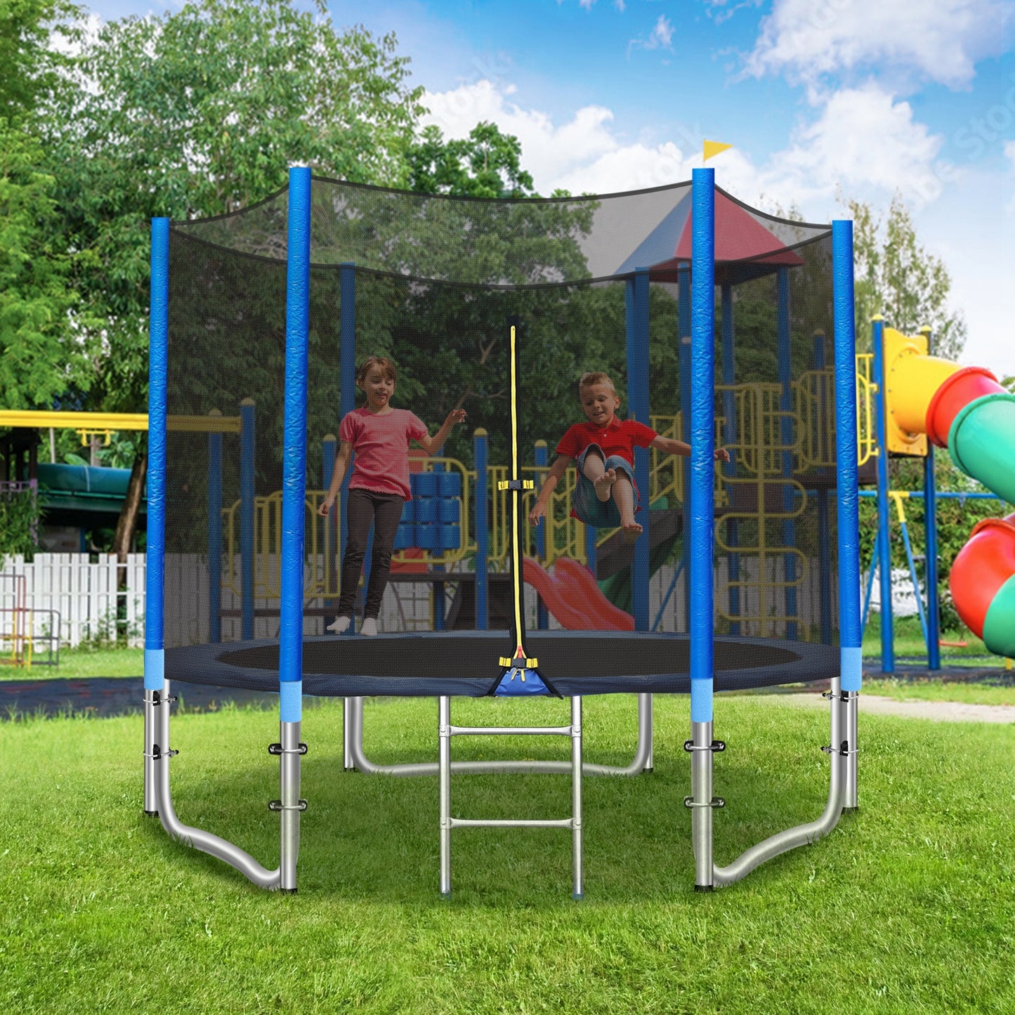 pirecart 8ft Outdoor Backyard Trampoline for Kids with Safety Enclosure, Jumping Mat & Ladder