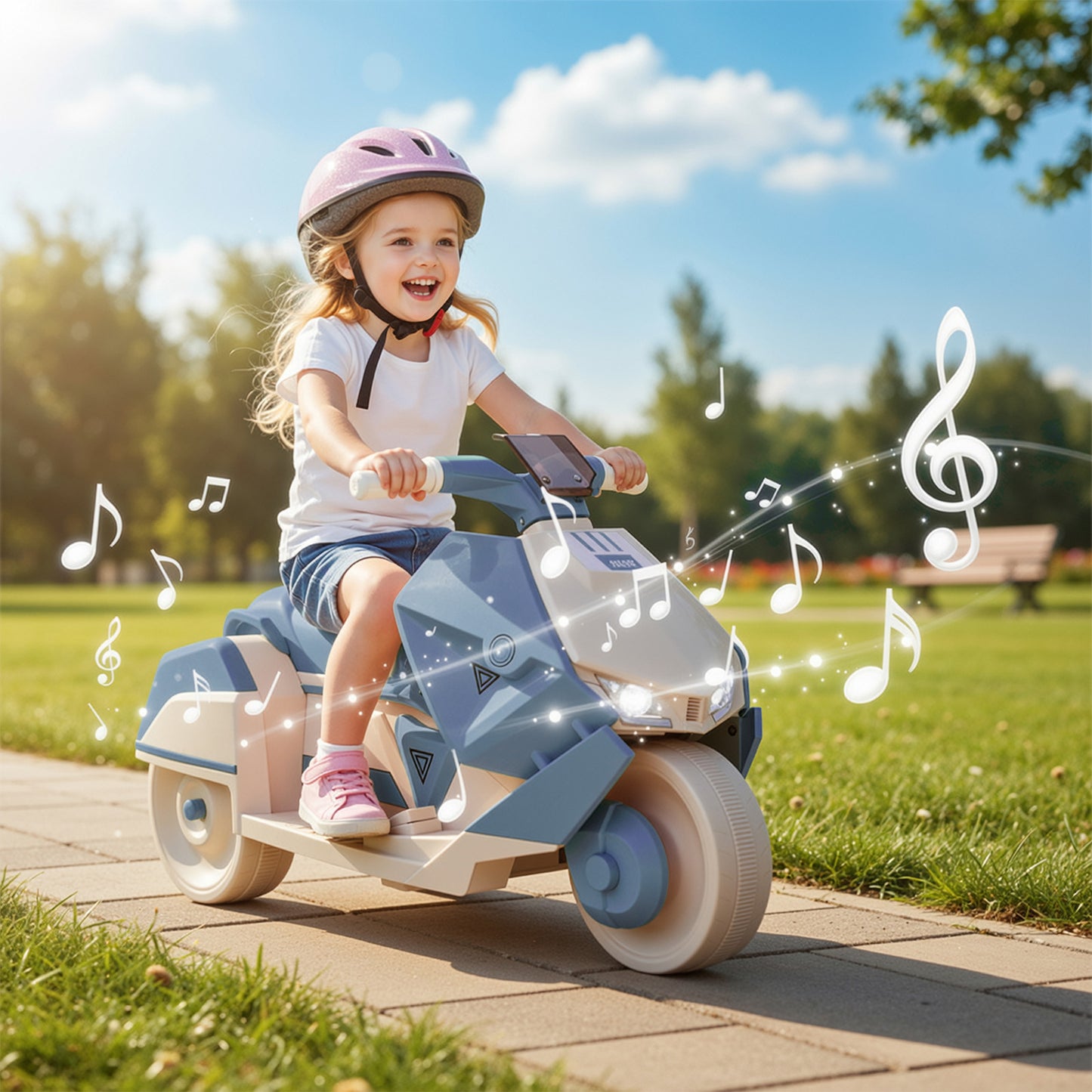 Pirecart Kids Electric Motorcycle, 6V Toddler Motorcycle with Realistic Sounds, LED Light, Children Ride on Toy with MP3/USB, Non-Slip Tires, Gift for Age 3+