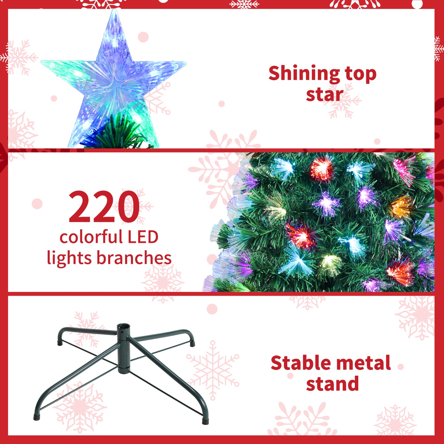 Pirecart 6/8/9/10 ft Pre-Lit Fiber Optic Artificial Pine Christmas Tree Artificial Xmas Tree for Indoor Holiday Home Decoration