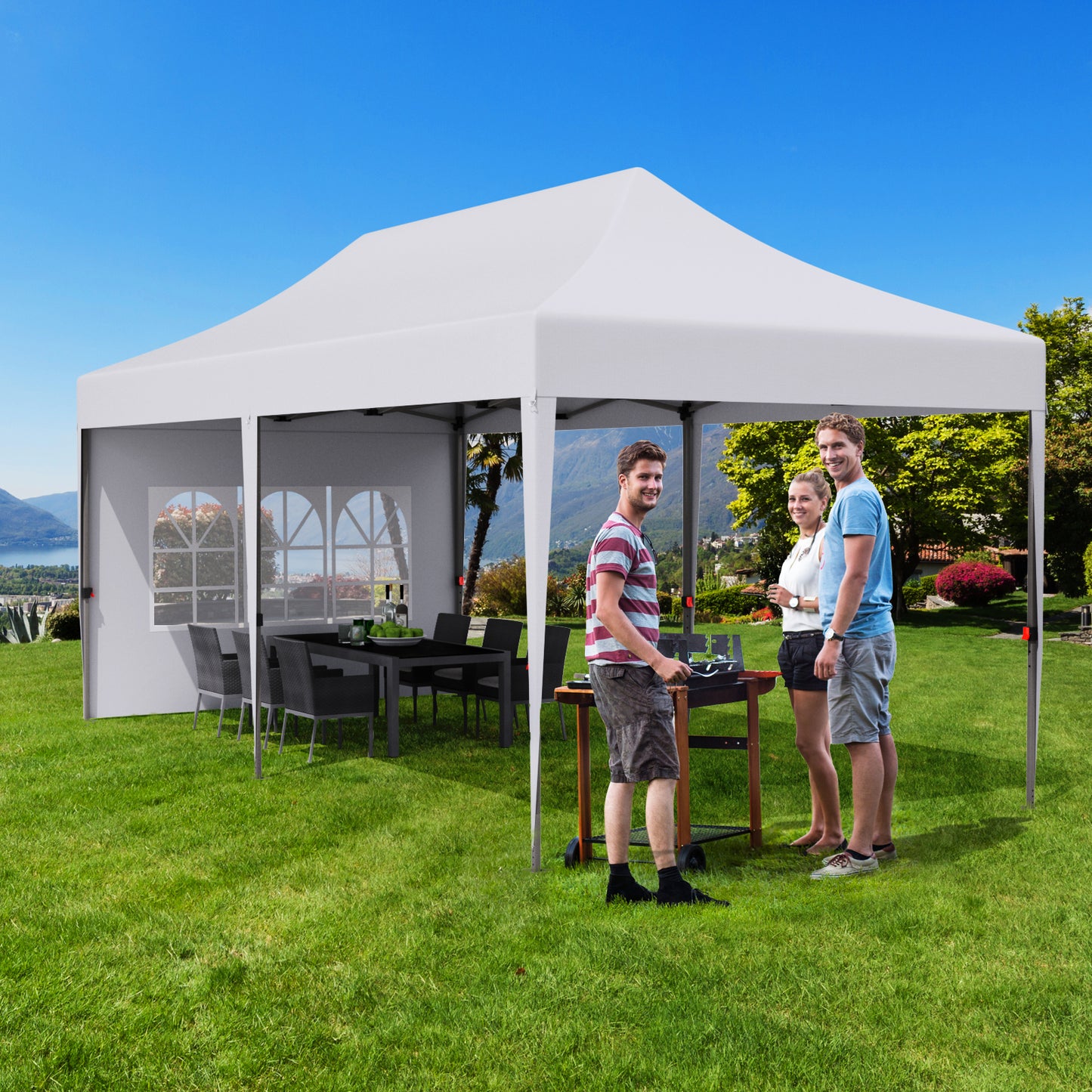 pirecart 10x20ft Pop up Canopy Tent w/6 Sidewalls, Heavy Duty Commercial Instant Gazebo w/Wheeled Bag