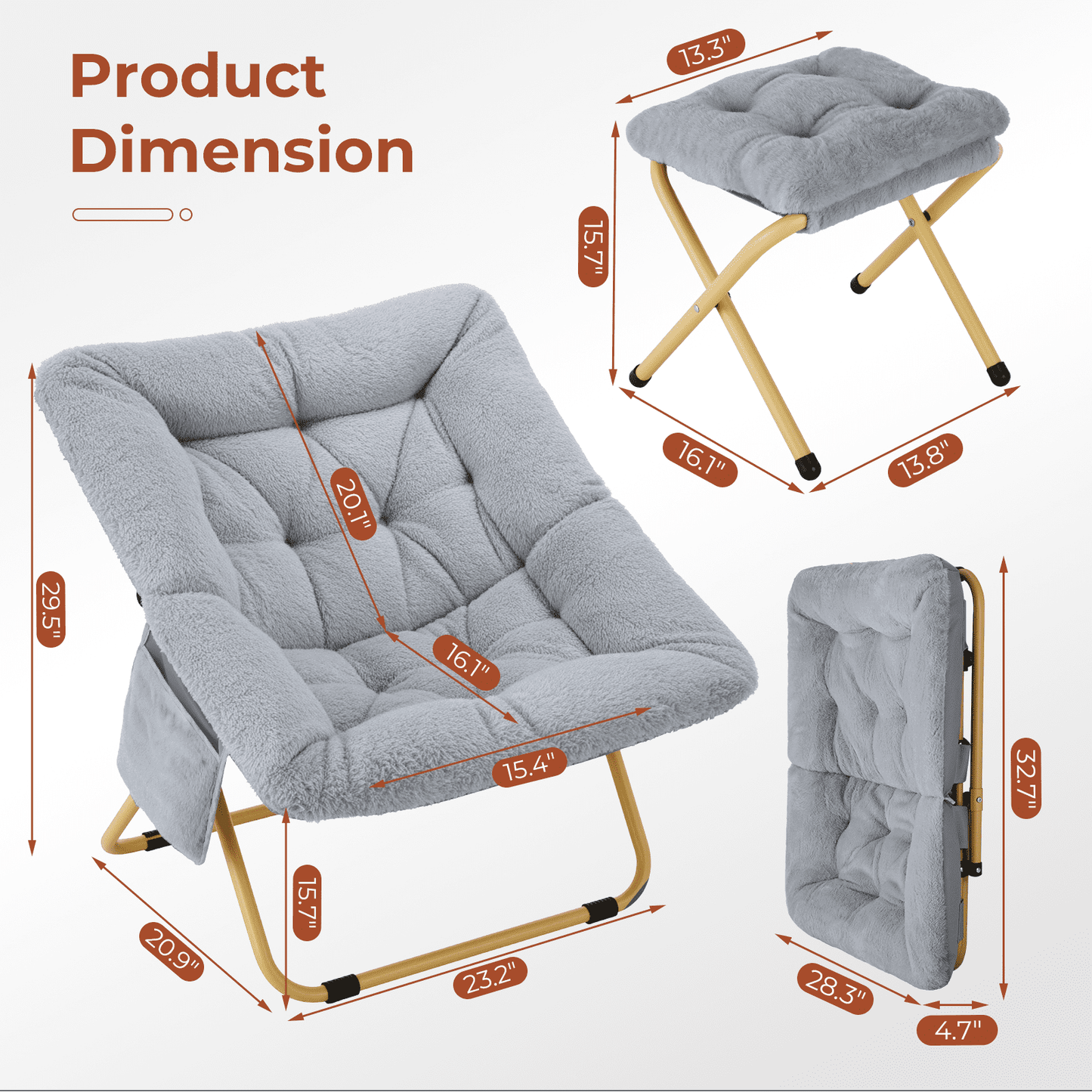 Pirecart Comfy Moon Chair, Foldable Soft Faux Fur Lounge Chair for Living Room, Bedroom, Dorms, X-Large Reading Chair