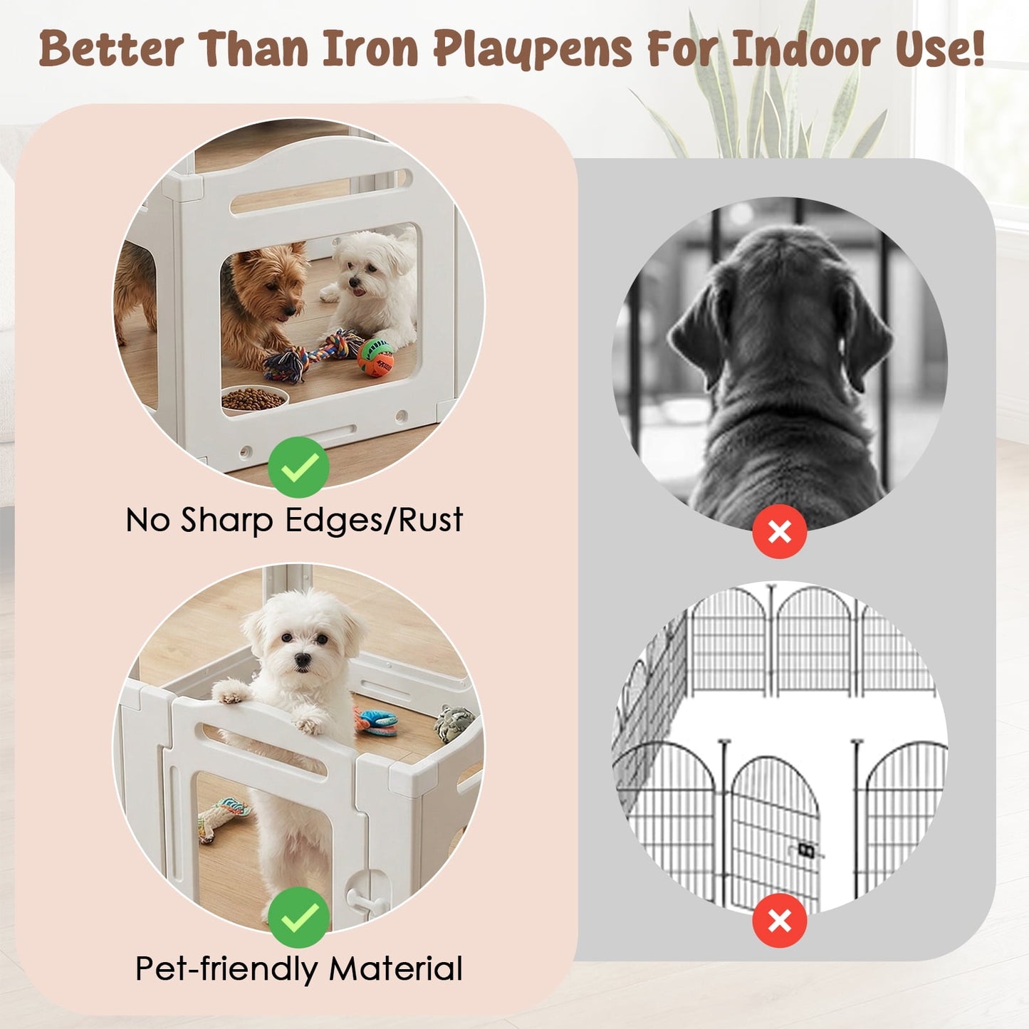 Pirecart Dog Playpen, Clear Acrylic Puppys Fences with Secure Locking Door, Freely Disassembled and Combined Whelping Cage (23.6" H, 8PCS) for Medium Pets, Puppies & Cats, Indoor, Outdoor