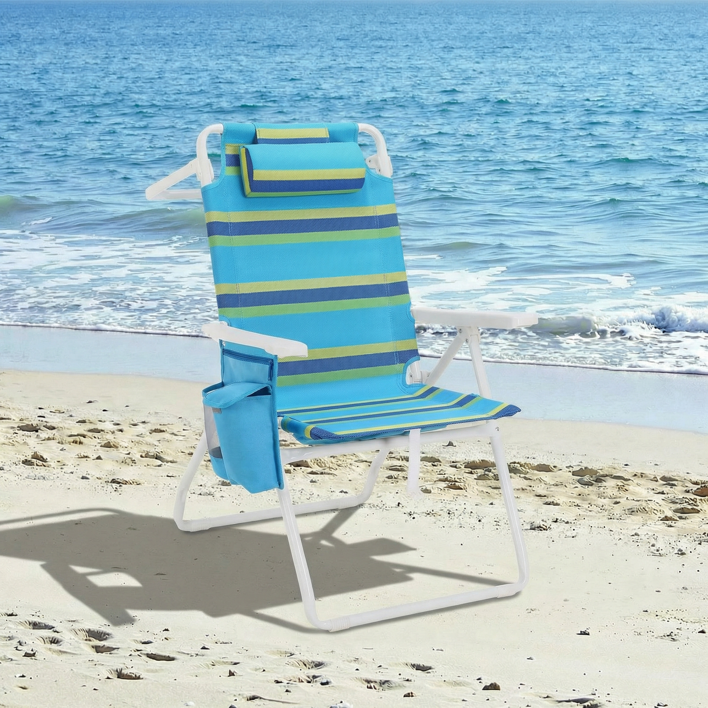 Pirecart Tall Beach Chairs for Adults, Portable Beach Chairs W/ 5-Position Lay Flat & Cooler Pouch, for Beach, Camp, Outdoor