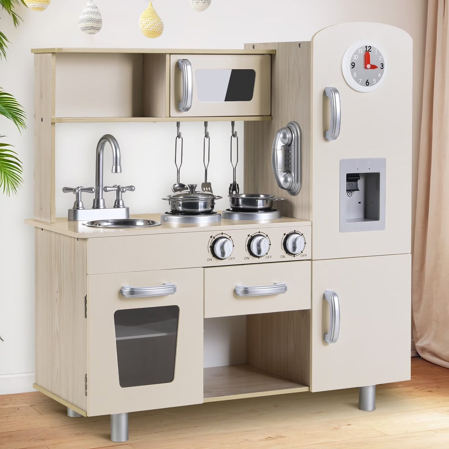 pirecart Kitchen Play Set Kids Cooking Pretend Playset Toy with Realistic Sound
