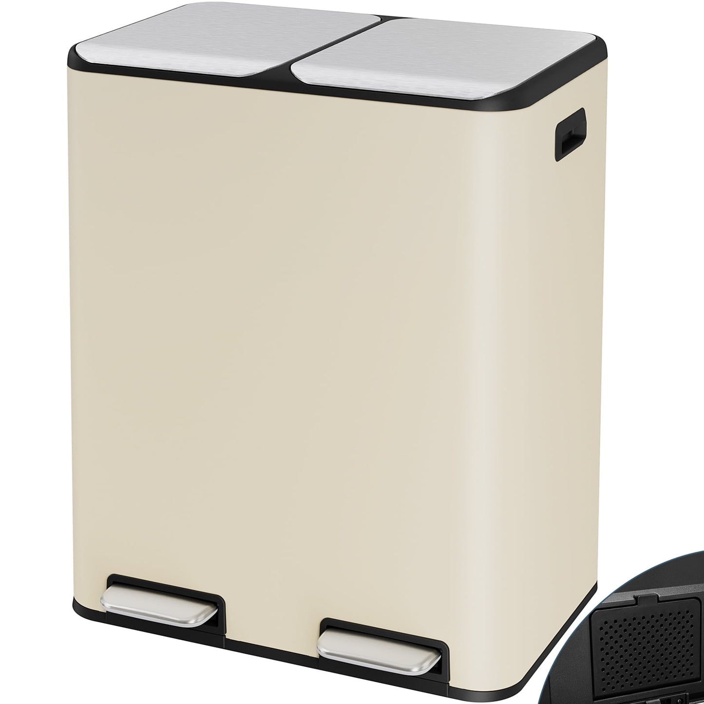 Pirecart Trash Can 16 Gallon Dual Step Garbage Can Stainless Steel Recycling Waste Dustbin with Built-in Filter Boxes