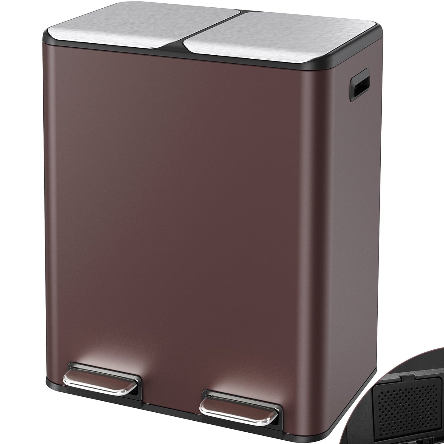 Pirecart Trash Can 16 Gallon Dual Step Garbage Can Stainless Steel Recycling Waste Dustbin with Built-in Filter Boxes