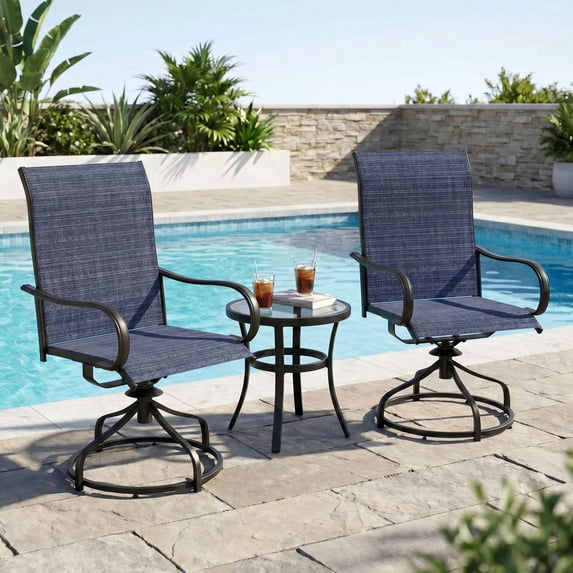 Pirecart Patio Swivel Chairs Set of 2/4, 360° Outdoor Dining Chairs with Steel Frame & Textilene Fabric, High Back Patio Dining Chairs with Ergonomic Armrest for Lawn, Garden, Deck