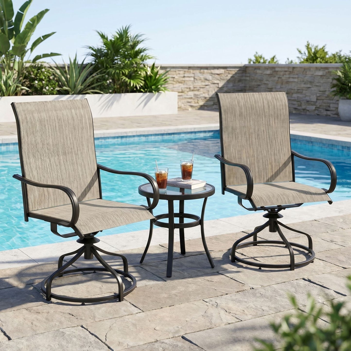 Pirecart Patio Swivel Chairs Set of 2/4, 360° Outdoor Dining Chairs with Steel Frame & Textilene Fabric, High Back Patio Dining Chairs with Ergonomic Armrest for Lawn, Garden, Deck