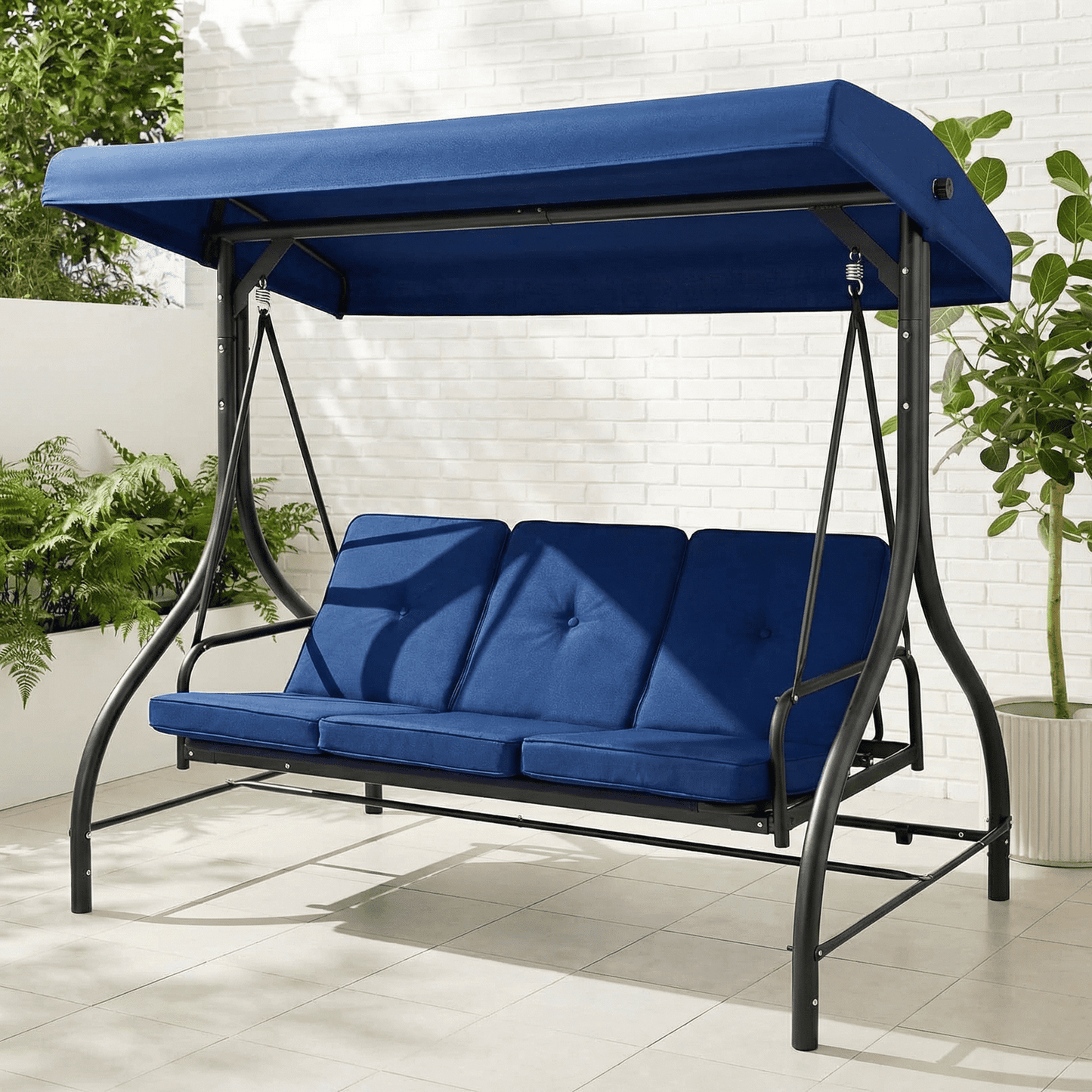 pirecart Outdoor 3-Seat Patio Swing, Porch Swings, Backrest Bench Swing Sets, Glider Swing Bed Chair, w/Adjustable Canopy