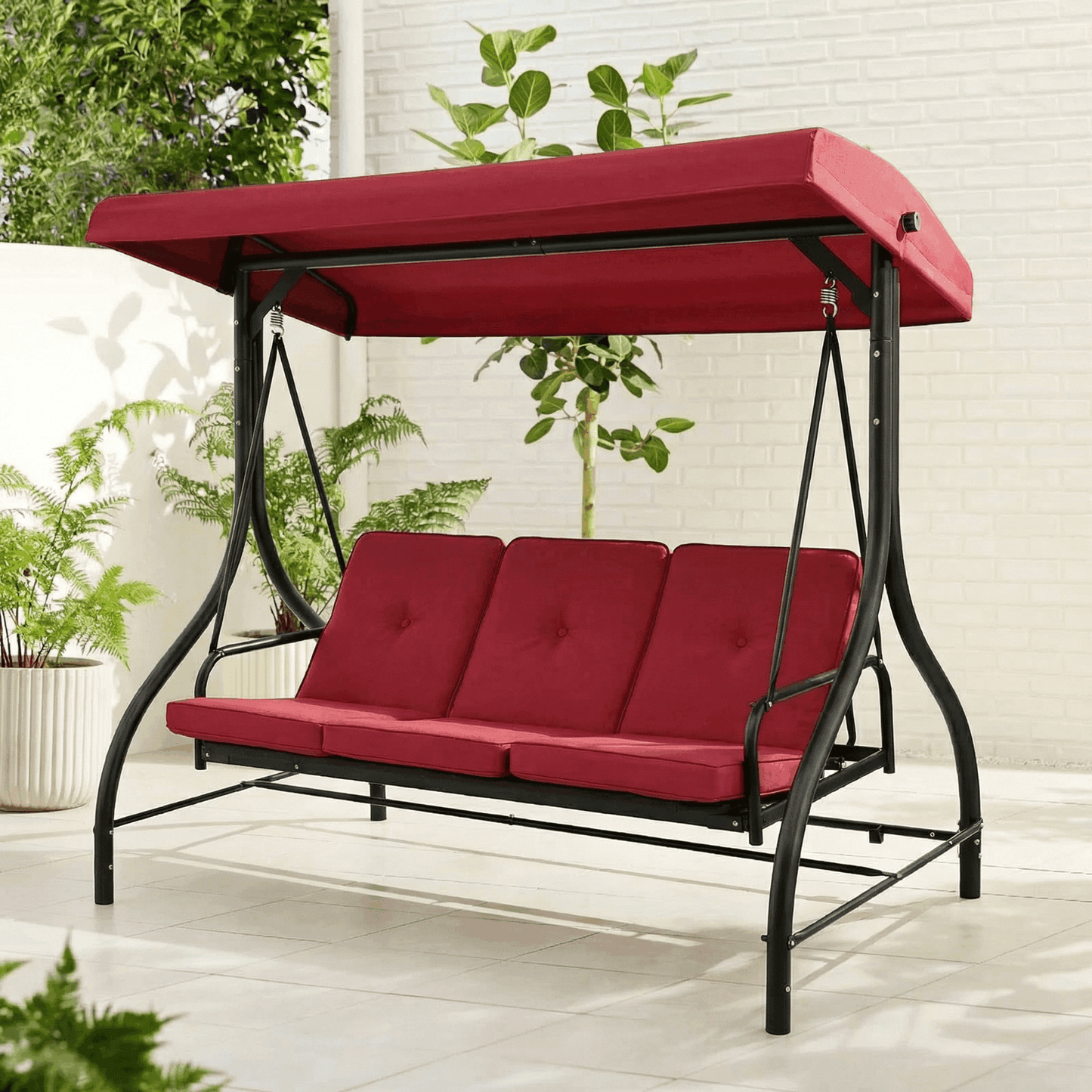 pirecart Outdoor 3-Seat Patio Swing, Porch Swings, Backrest Bench Swing Sets, Glider Swing Bed Chair, w/Adjustable Canopy