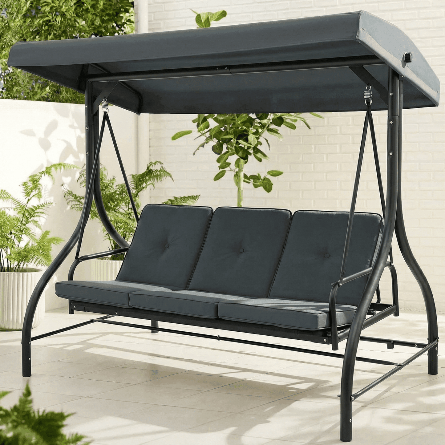 pirecart Outdoor 3-Seat Patio Swing, Porch Swings, Backrest Bench Swing Sets, Glider Swing Bed Chair, w/Adjustable Canopy