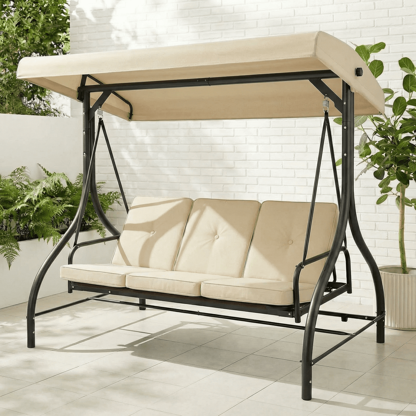 pirecart Outdoor 3-Seat Patio Swing, Porch Swings, Backrest Bench Swing Sets, Glider Swing Bed Chair, w/Adjustable Canopy