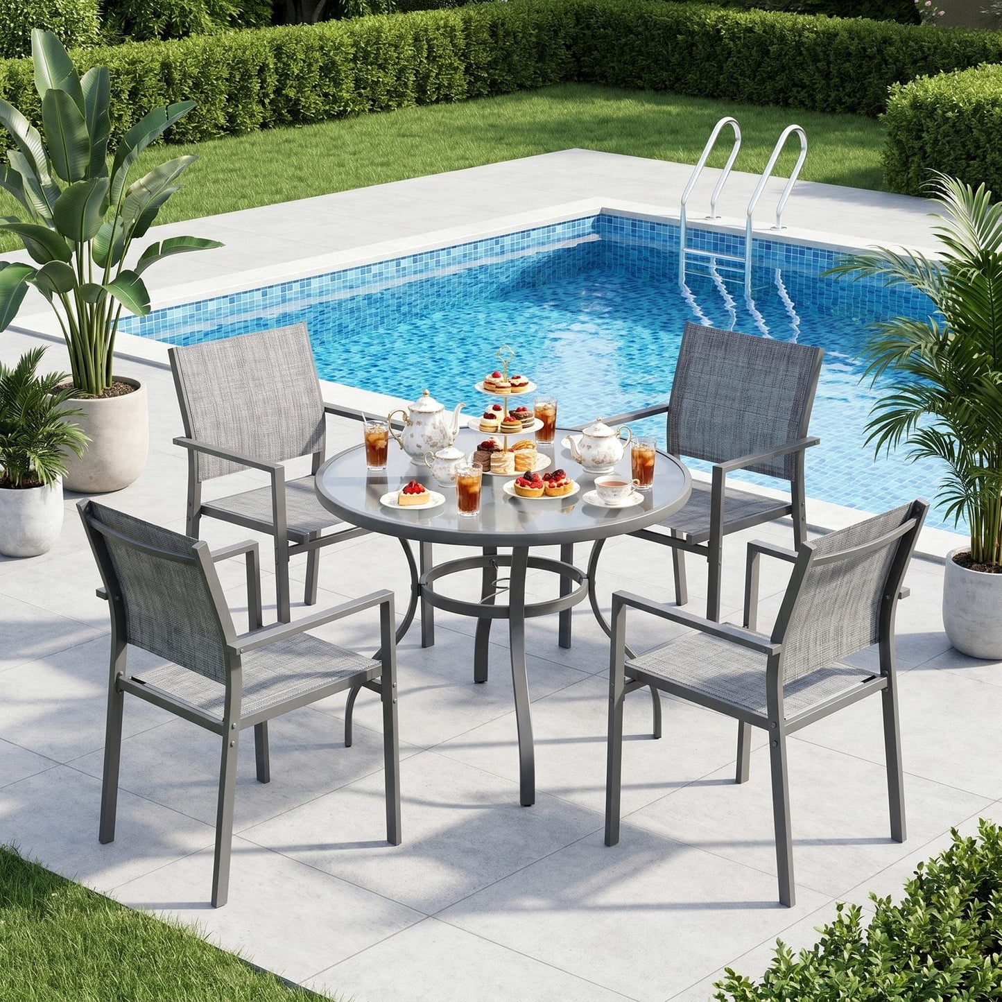 Pirecart 4/6 PCS Patio Dining Chairs Set, Stackable Textilene Chair w/ Metal Frame & Armrest, Patio Chairs for Garden, Backyard, Deck, Lawn, Poolside ( Table not Included )