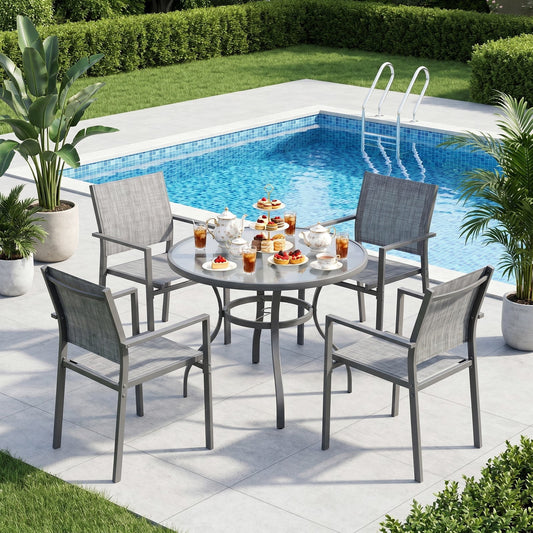 Pirecart 4/6 PCS Patio Dining Chairs Set, Stackable Textilene Chair w/ Metal Frame & Armrest, Patio Chairs for Garden, Backyard, Deck, Lawn, Poolside ( Table not Included )