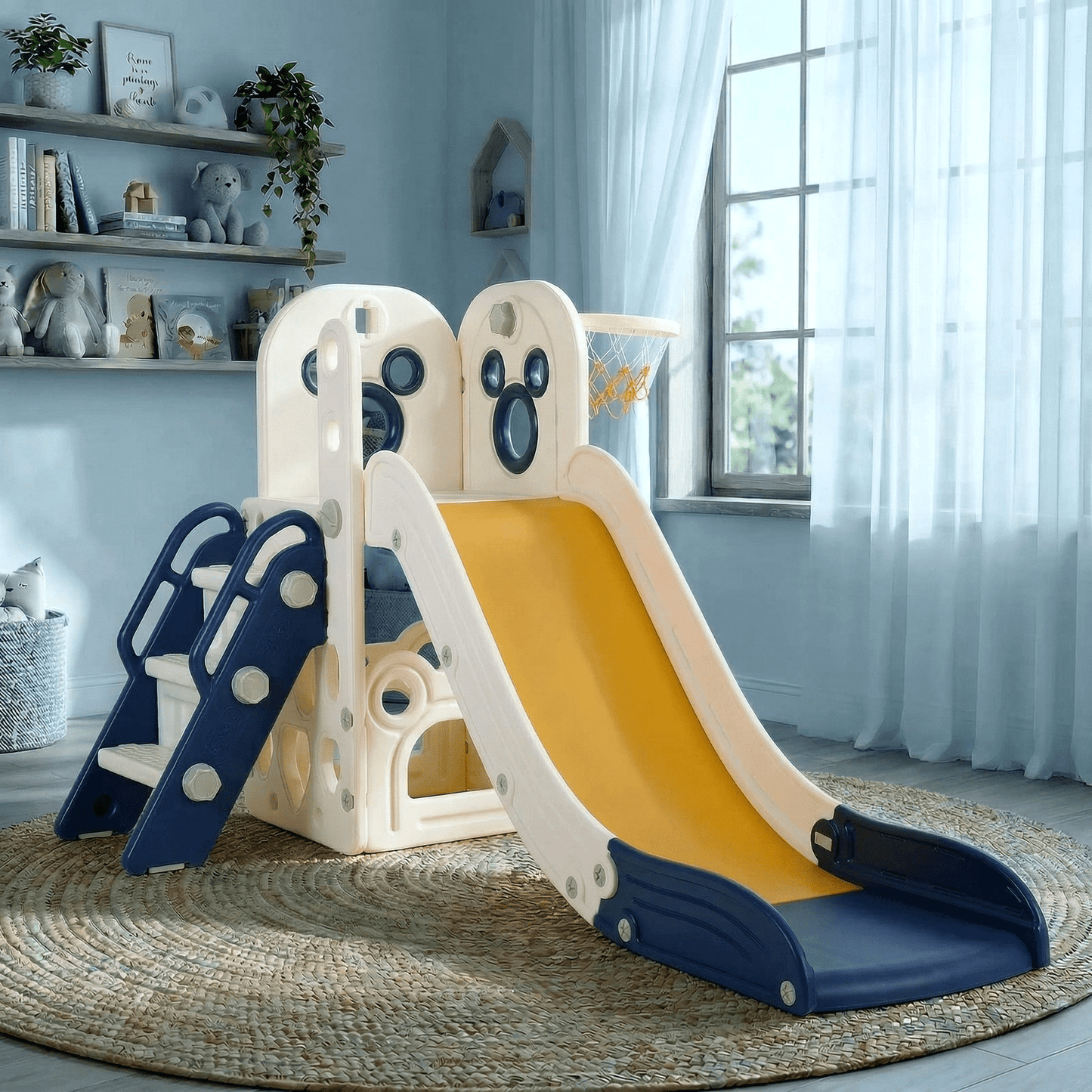pirecart Kids Slide L-Shaped, 4 in 1 Slide Climber for Toddler, with Ball & Hoop