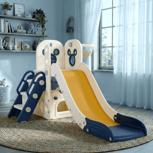 pirecart Kids Slide L-Shaped, 4 in 1 Slide Climber for Toddler, with Ball & Hoop