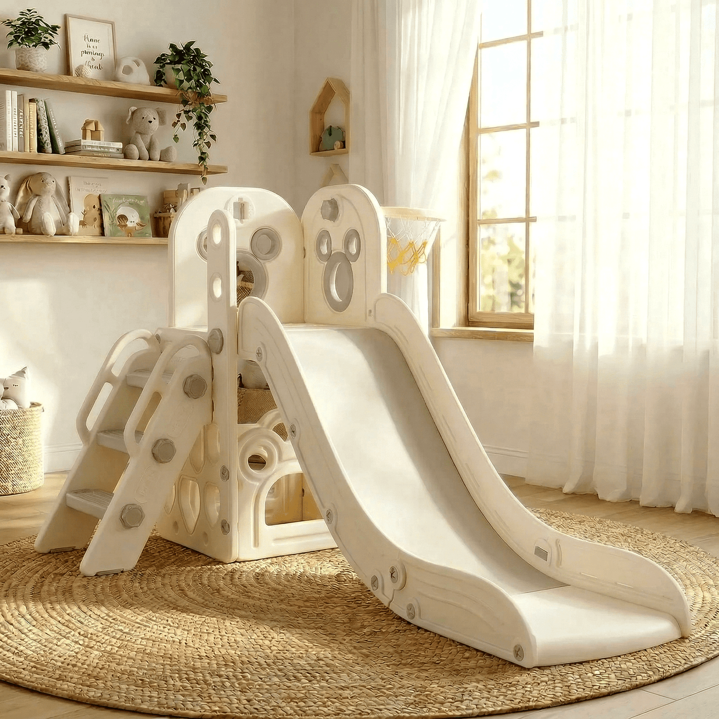 pirecart 4 in 1 Toddler Slide, Kids Climber Slide with Basketball Hoop and Ball