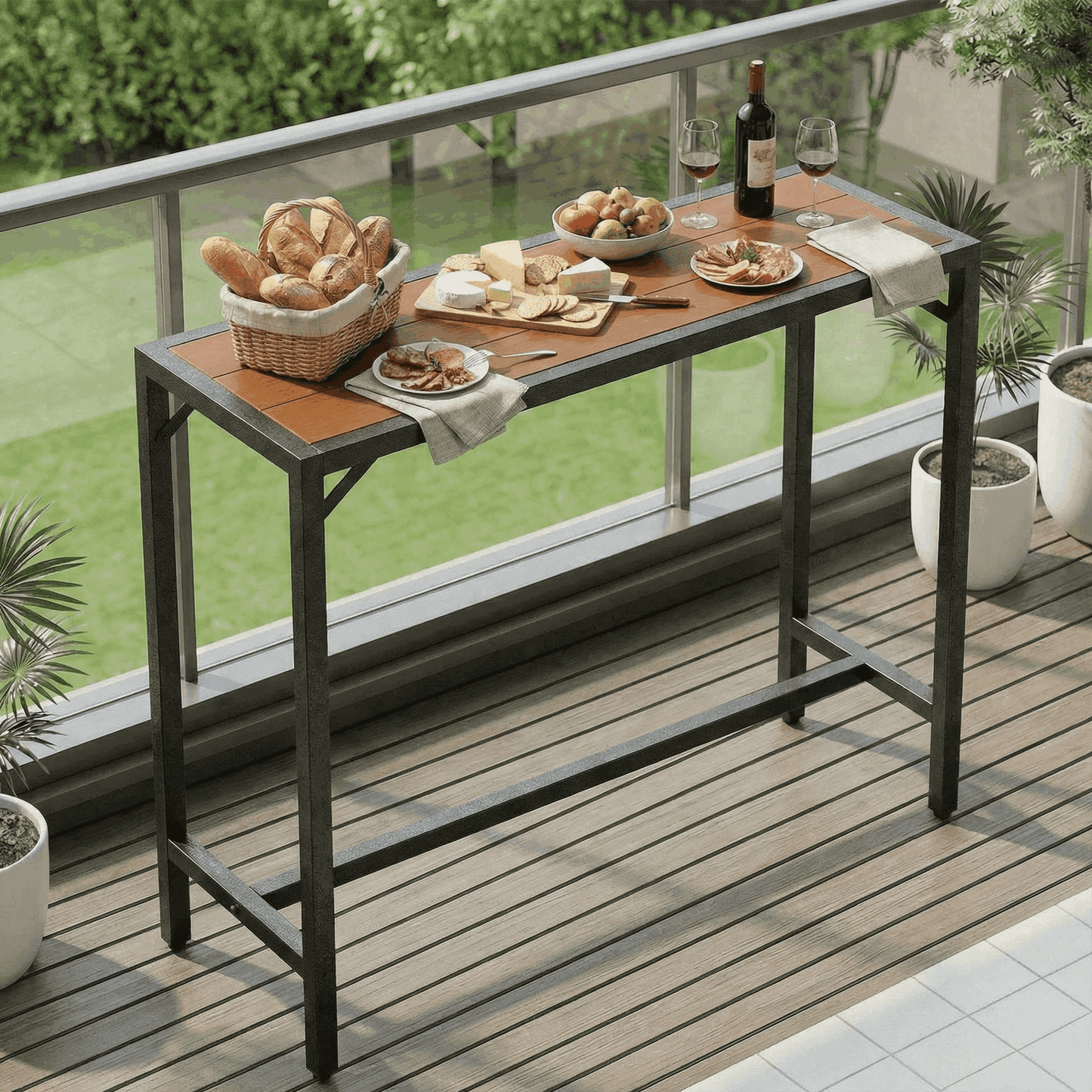 Pirecart Bar Table, Outdoor Counter Height Table W/ Adjustable Foot & HDPE Top, E-Coating & Hammer-Finish Frame, All Weather for Hot Tub,Balcony,Poolside,Kitchen