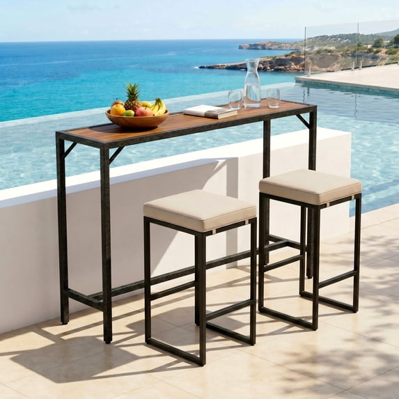 Pirecart Bar Table, Outdoor Counter Height Table W/ Adjustable Foot & HDPE Top, E-Coating & Hammer-Finish Frame, All Weather for Hot Tub,Balcony,Poolside,Kitchen
